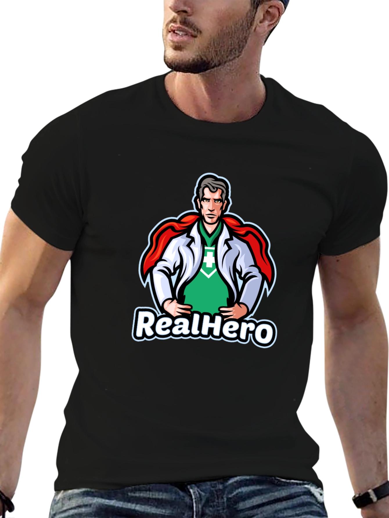 Black RealHero Doctor T-Shirt - Superhero Medical Apparel view 6