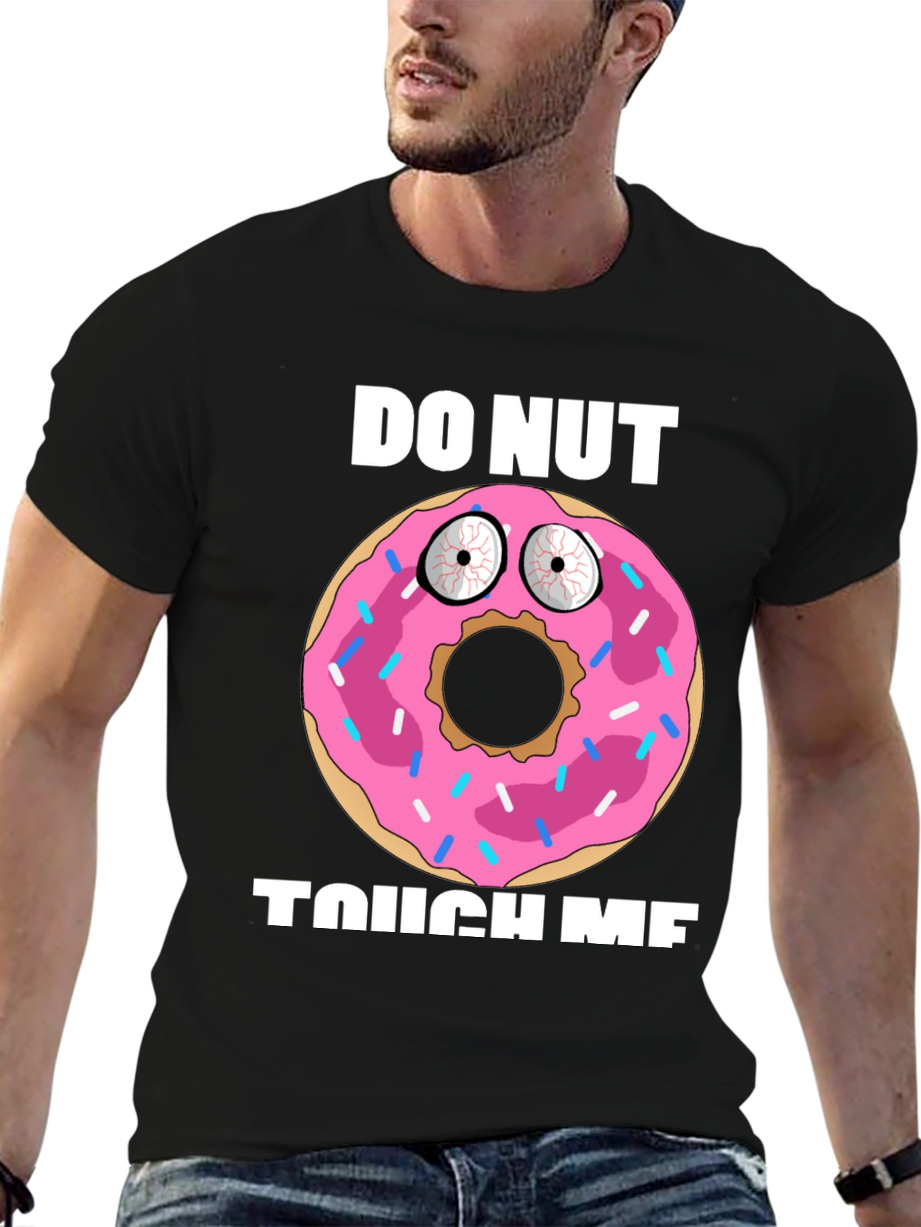 Black Funny Donut Graphic T-Shirt - Do Nut Touch Me! view 6