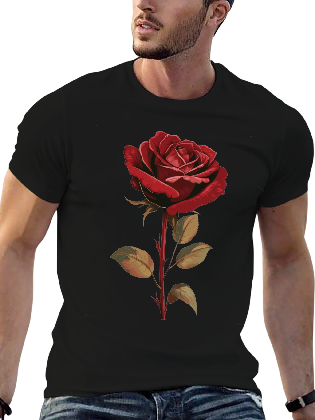 Black Classic Rose T-Shirt - Floral Graphic Tee view 6