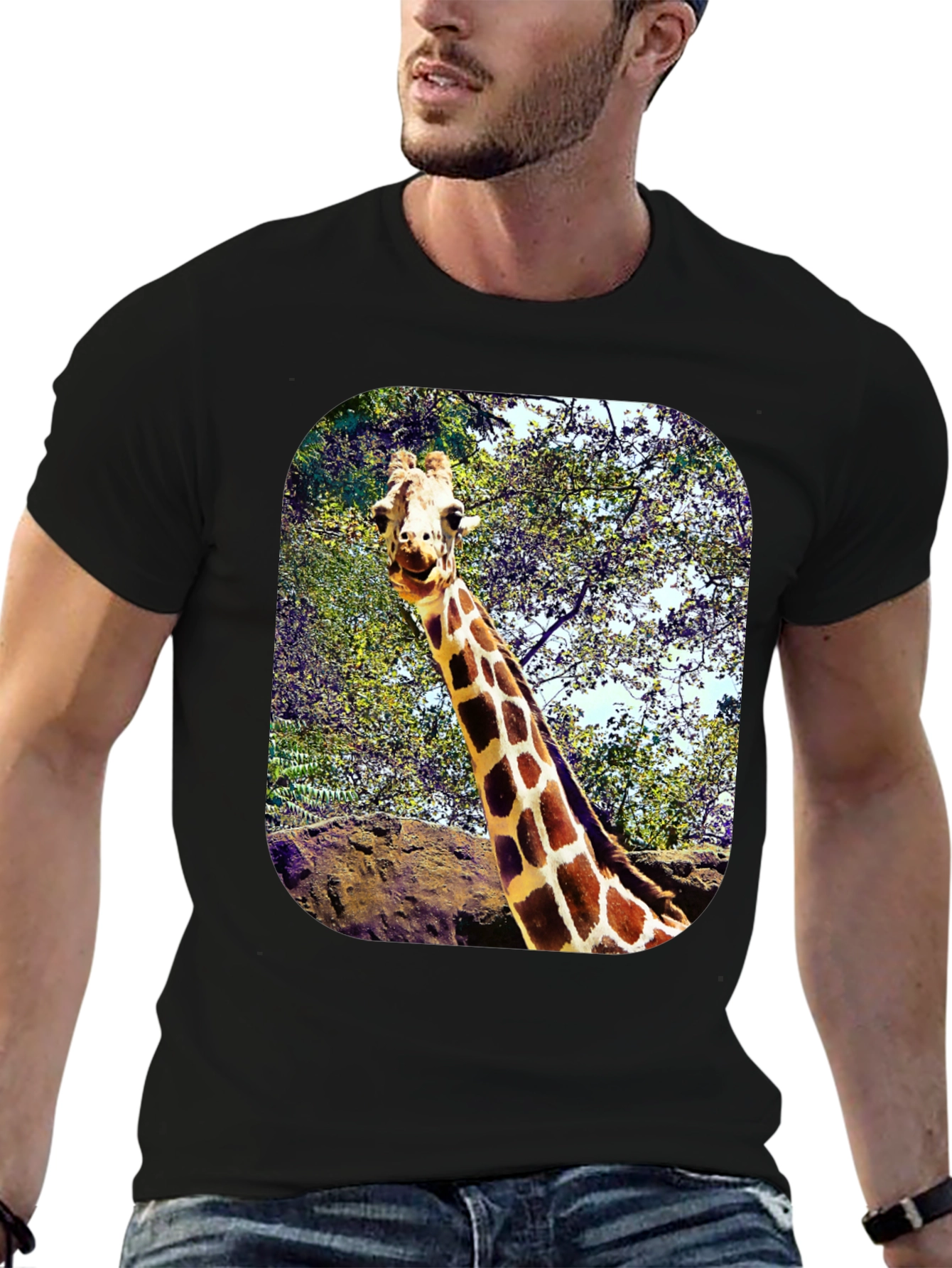 Black Giraffe Graphic T-Shirt - Unique Animal Tee view 6