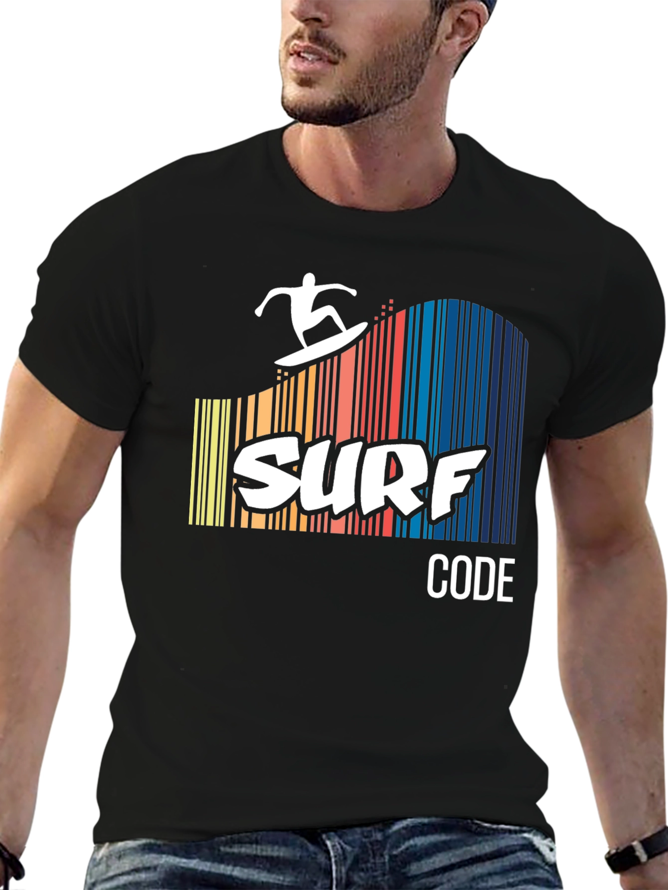 Black Surf Code Graphic Tee - Black Cotton T-Shirt view 6
