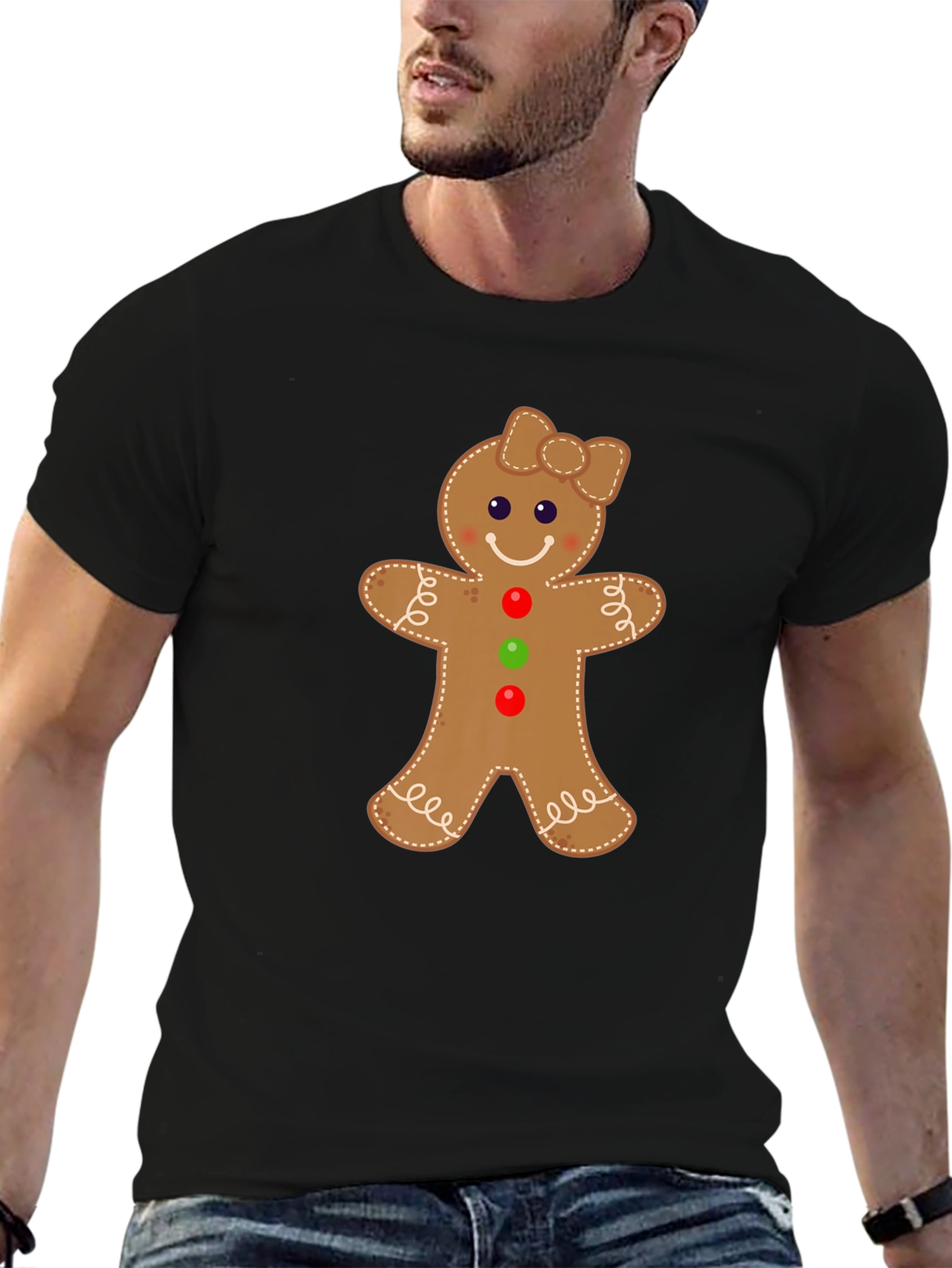 Black Gingerbread Man Holiday T-Shirt view 6