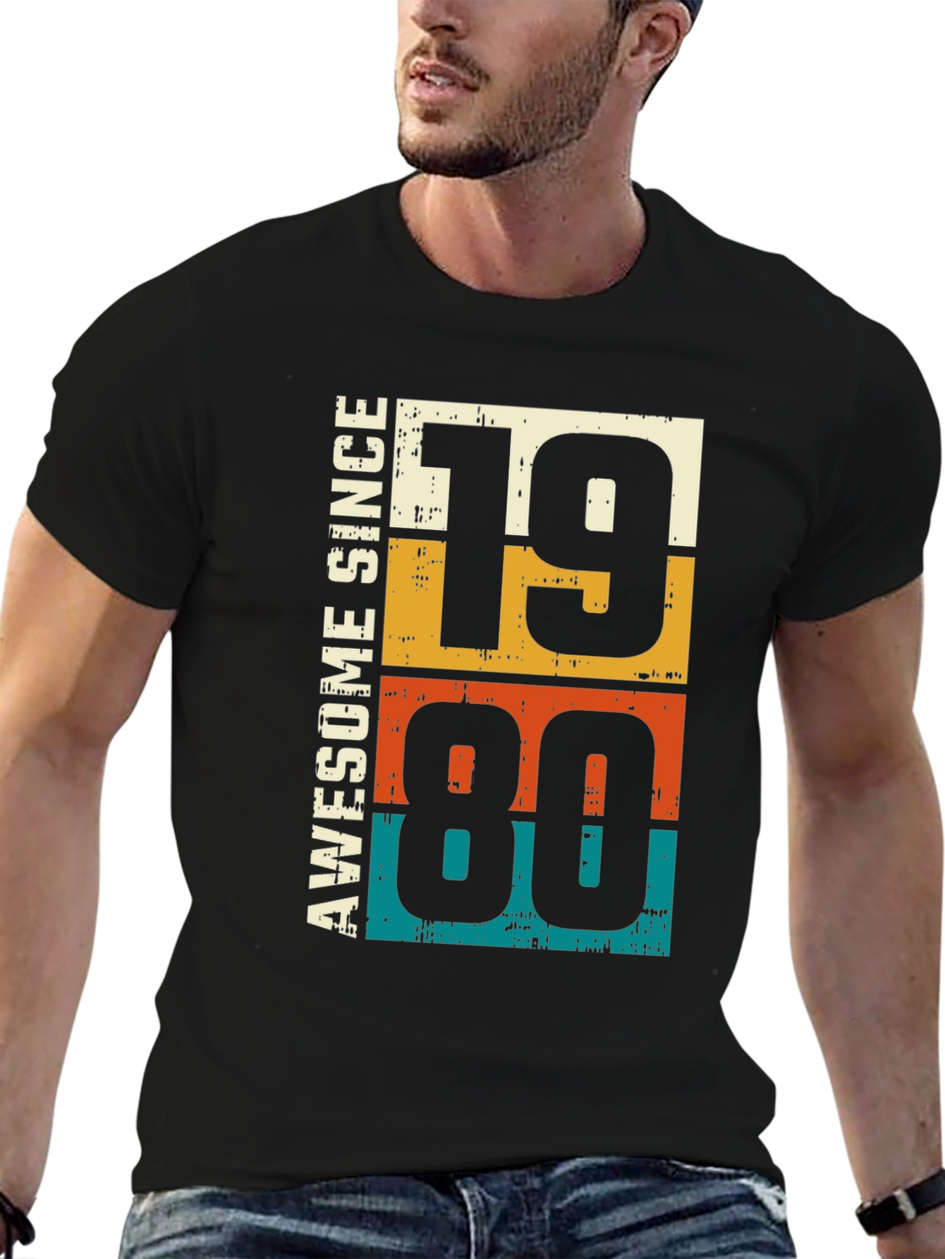 Black Awesome Since 1980 Graphic Tee - Retro Birthday Gift view 6