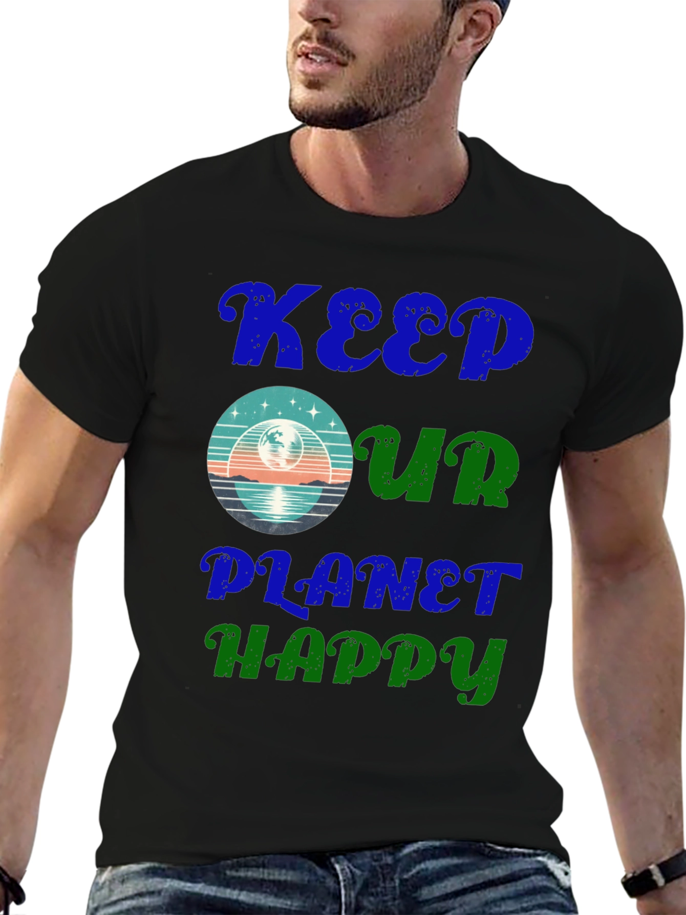 Black Keep Our Planet Happy Graphic Tee - Eco Friendly Fashion view 6