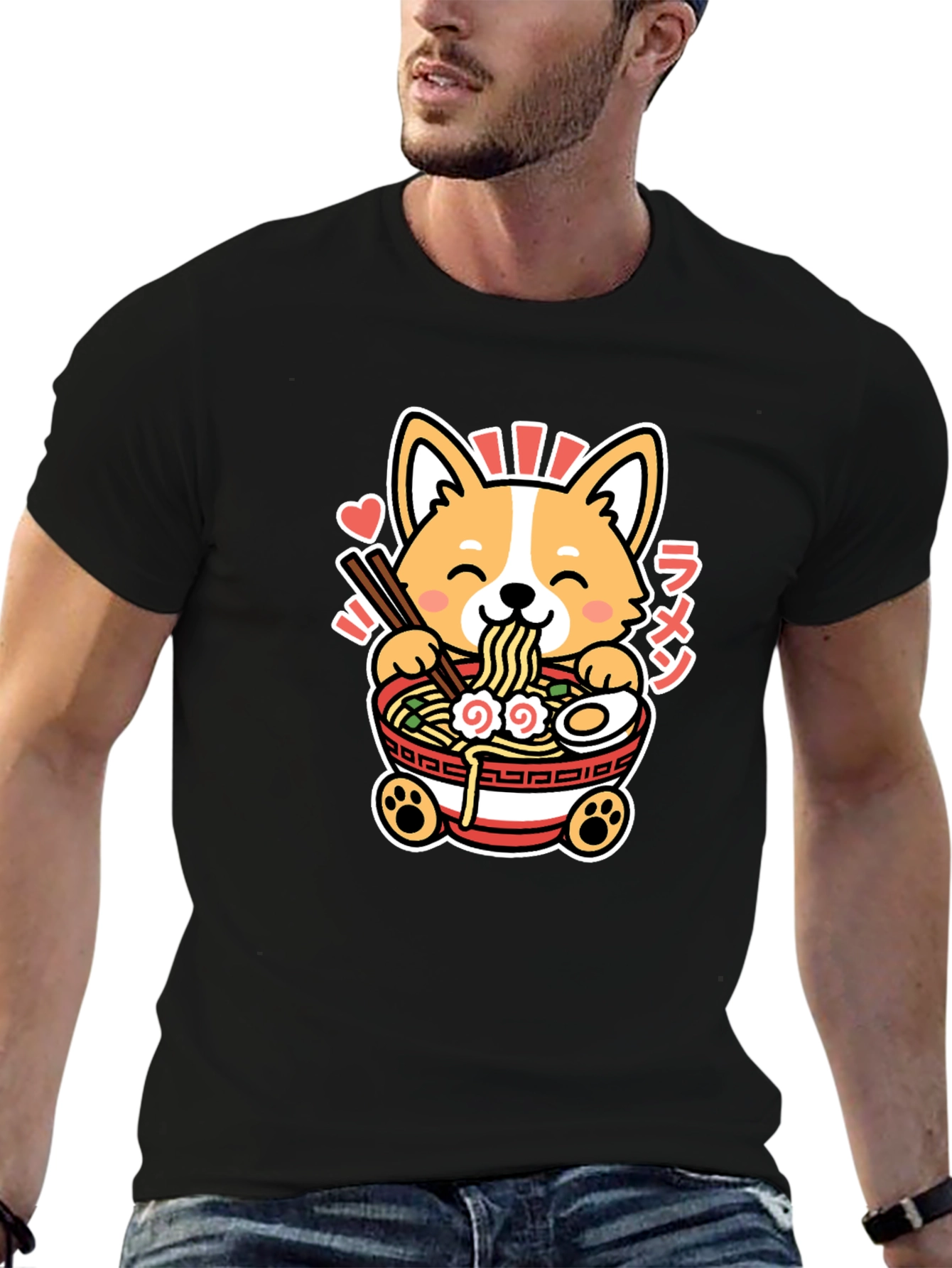 Black Corgi Ramen Graphic Tee - Kawaii Anime Shirt view 6