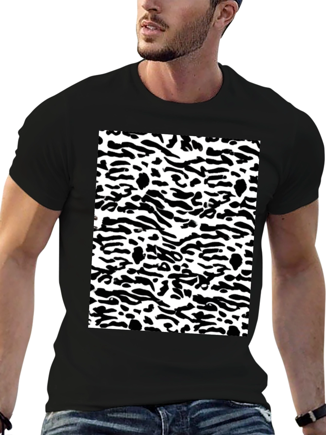 Black Trendy Black & White Camo Print Tee view 6