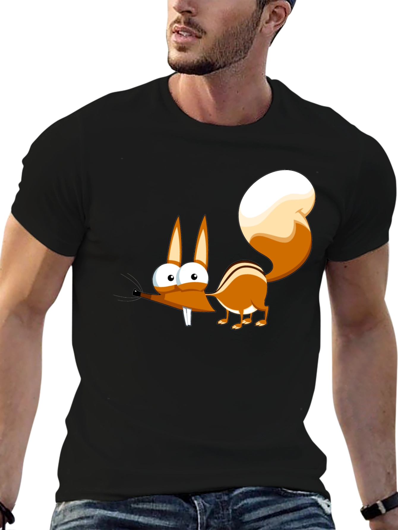 Black Funny Cartoon Squirrel Graphic T-Shirt view 6