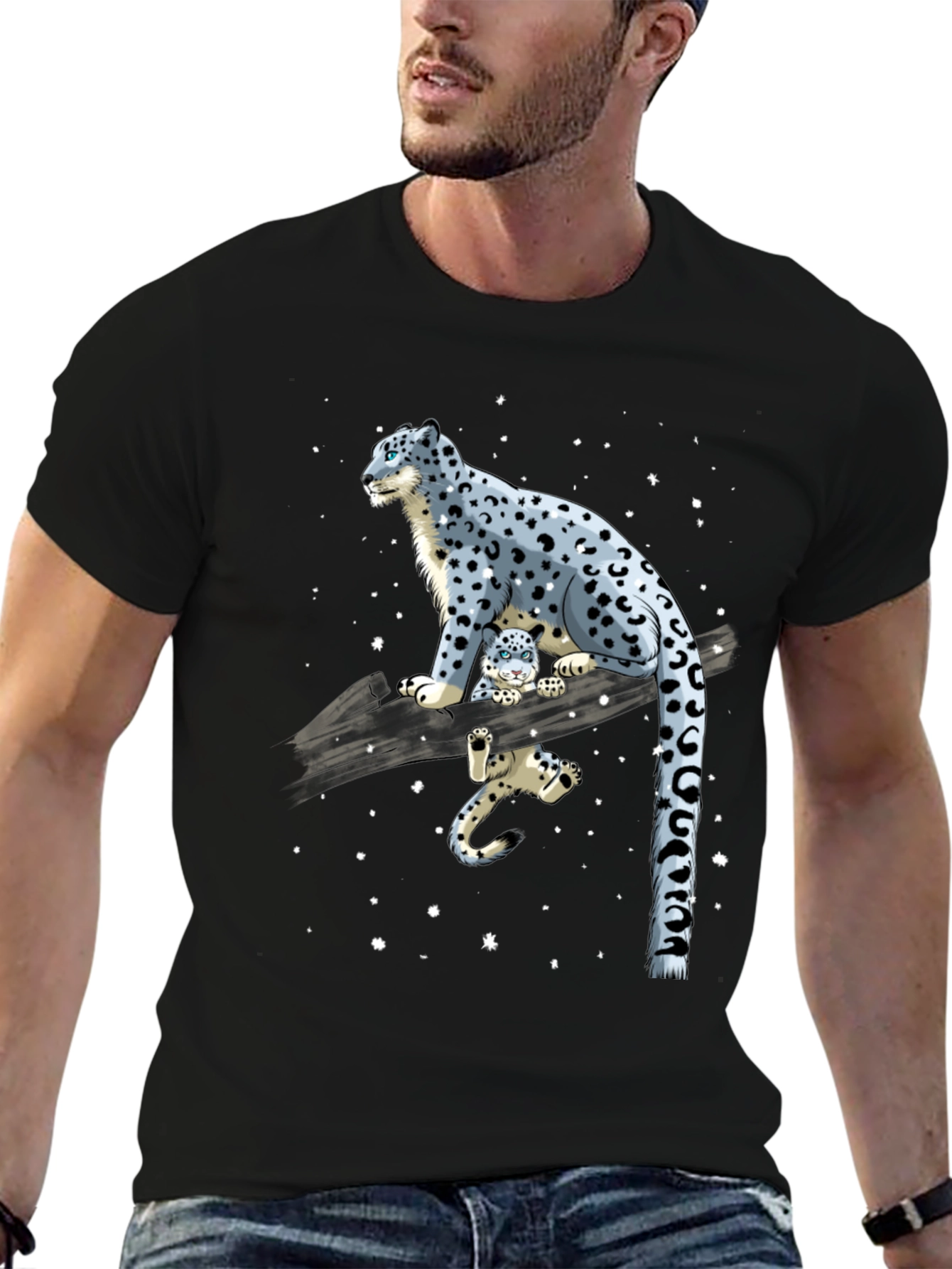 Black Snow Leopard Family Black Graphic Tee view 6