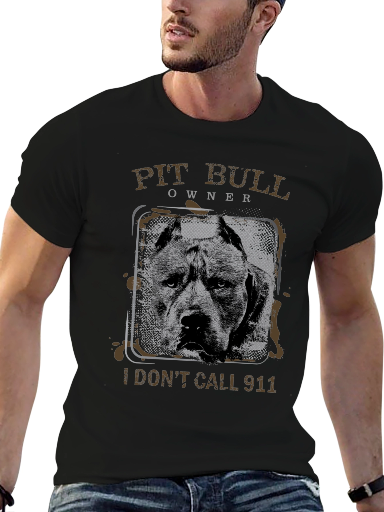 Black Pit Bull Owner T-Shirt - I Don't Call 911 view 6