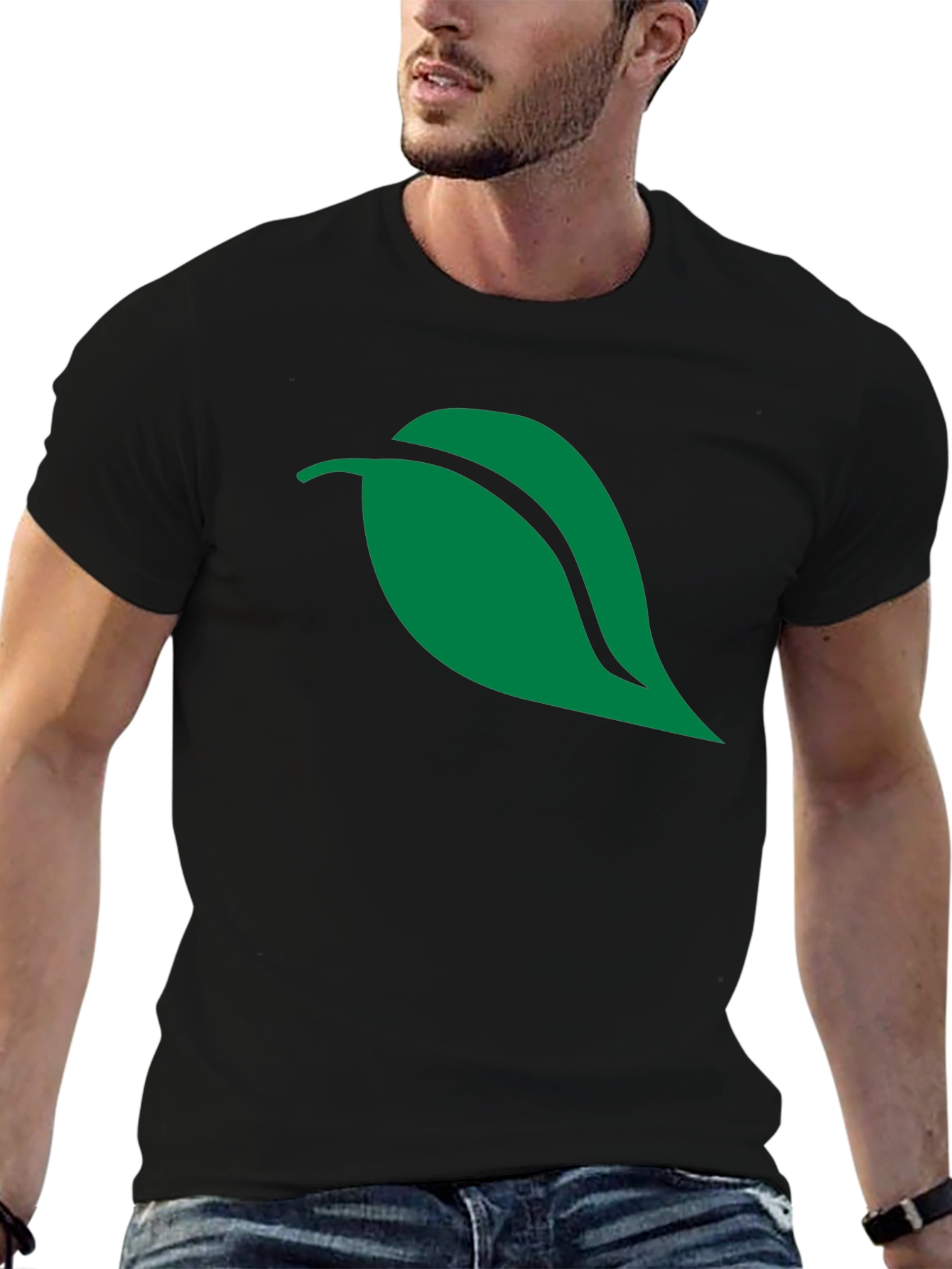 Black Green Leaf Graphic Black T-Shirt view 6