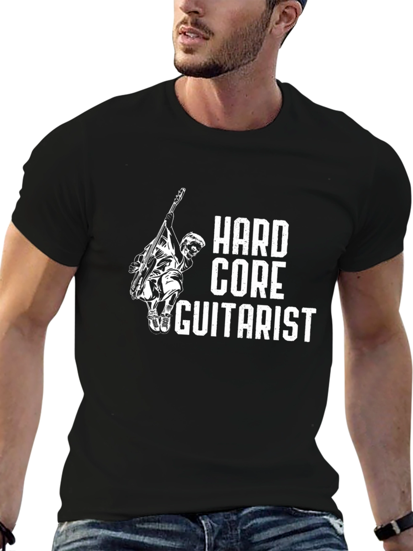 Black Hardcore Guitarist Black Graphic T-Shirt view 6