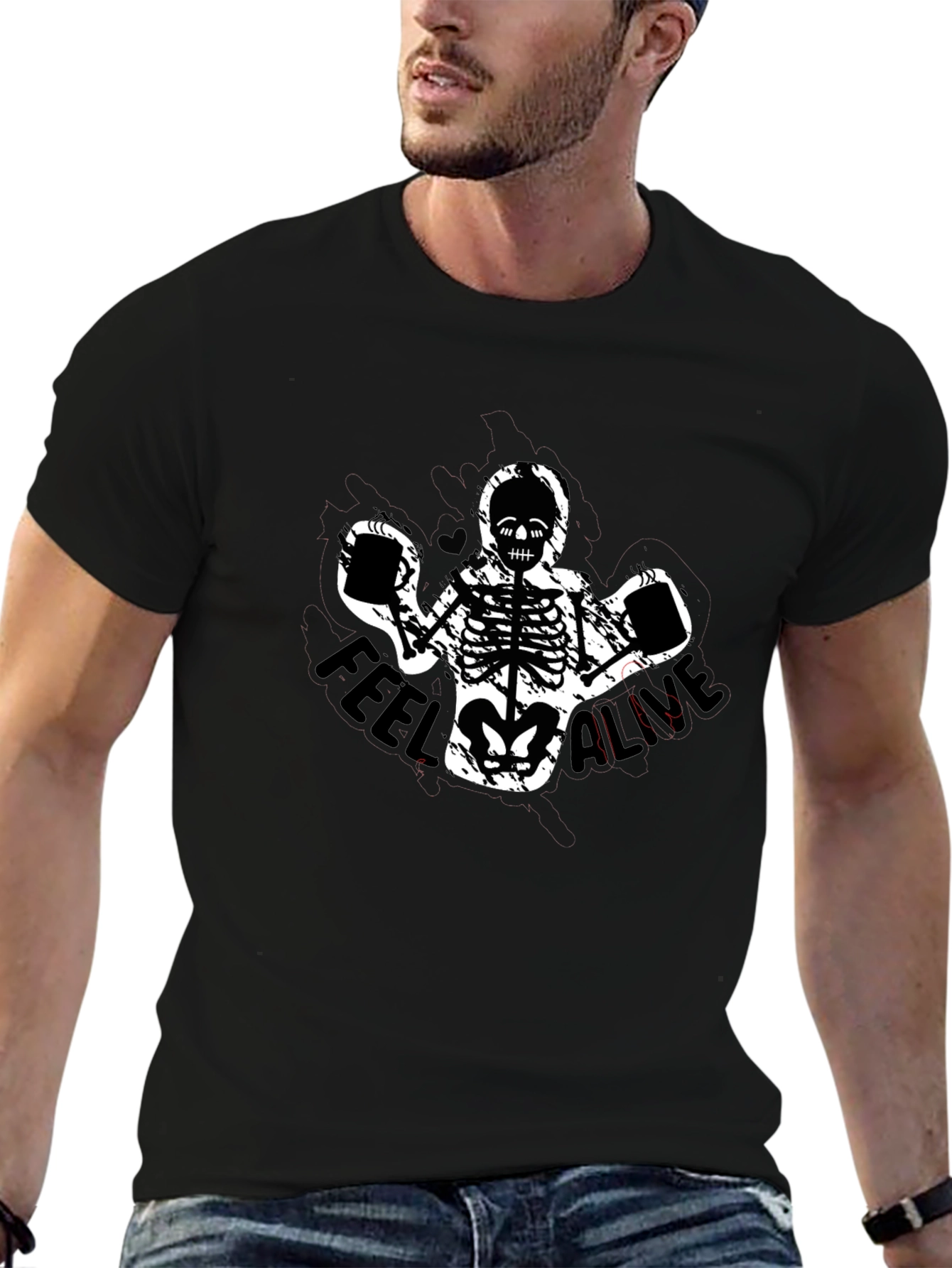 Black Feel Alive Skeleton Graphic T-Shirt view 6