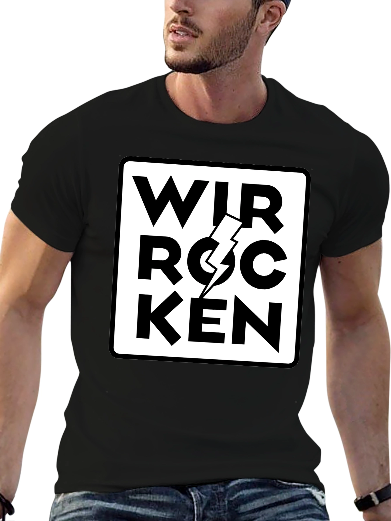 Black Wir Rocken T-Shirt - Black Graphic Tee view 6