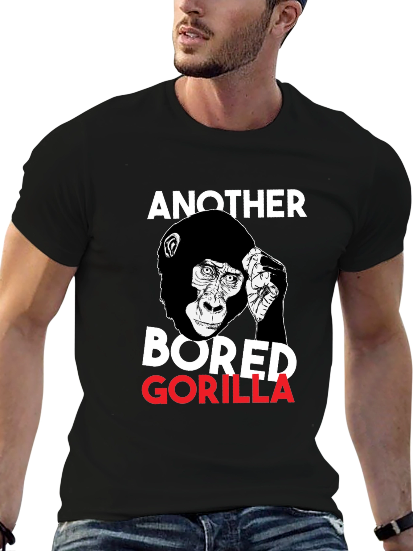 Black Bored Gorilla Graphic Tee - Unisex Black T-Shirt view 6