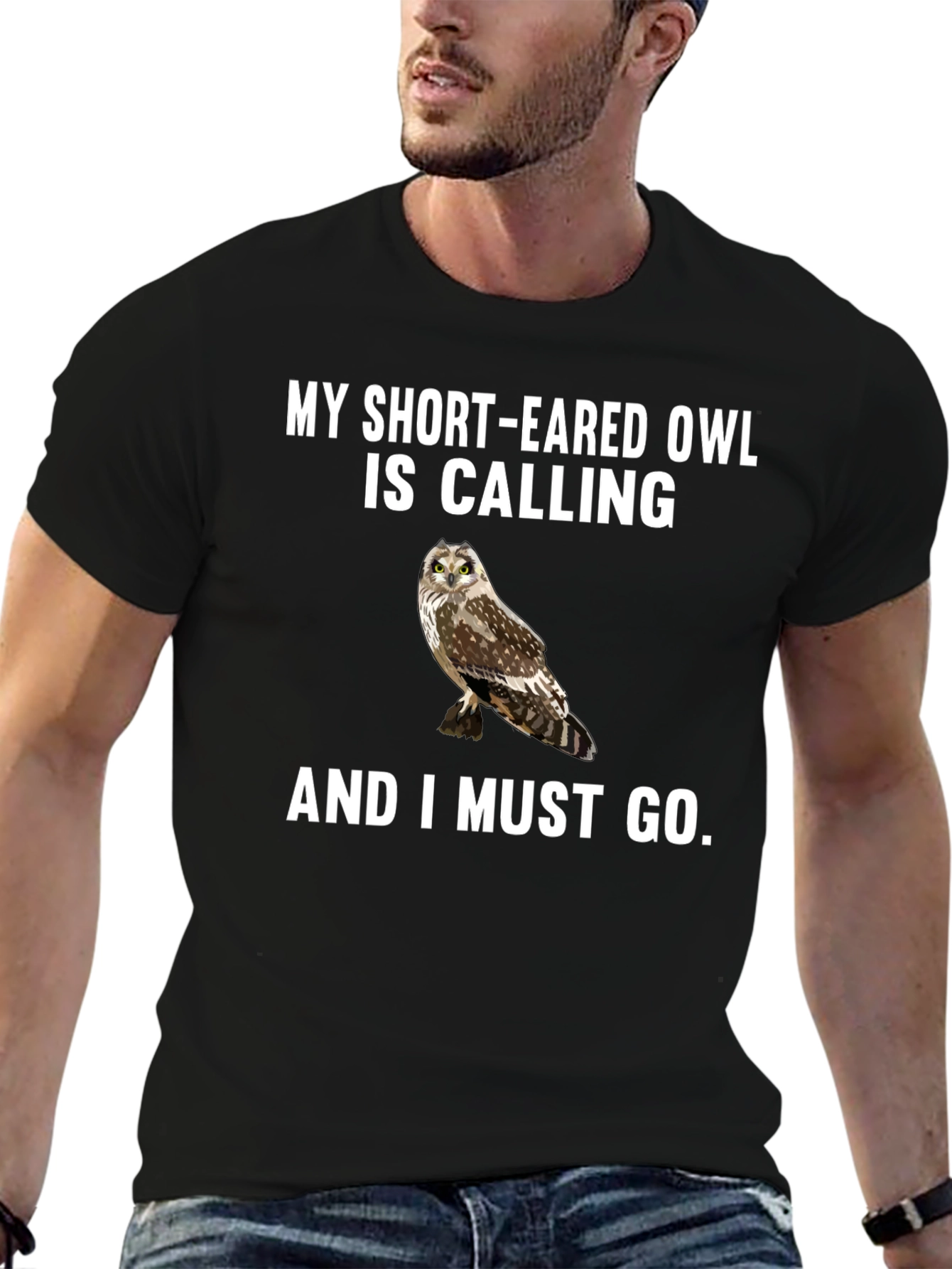 Black Short-Eared Owl Calling Men's T-Shirt view 6