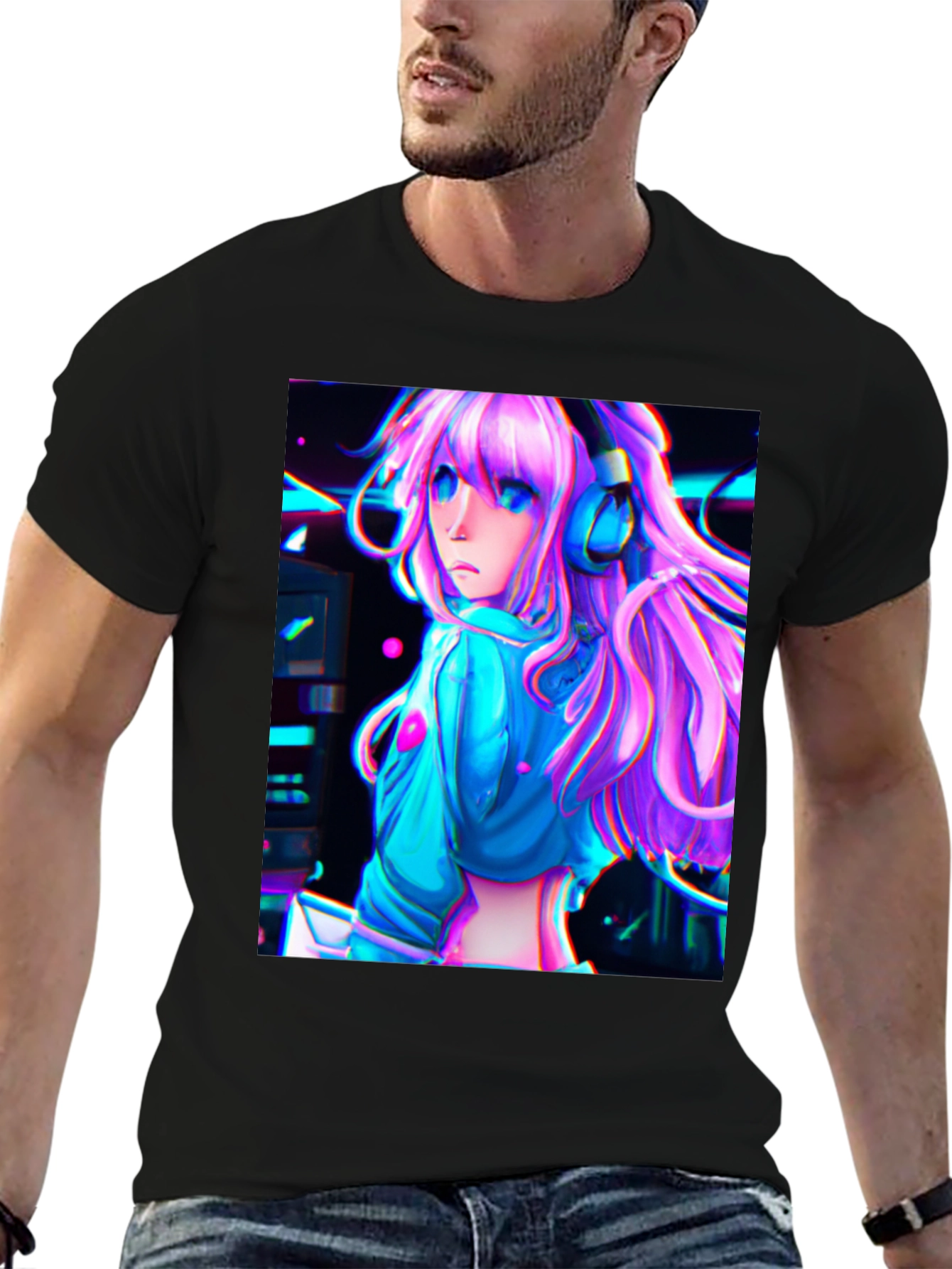 Black Anime Girl Graphic Tee - Black Cotton view 6