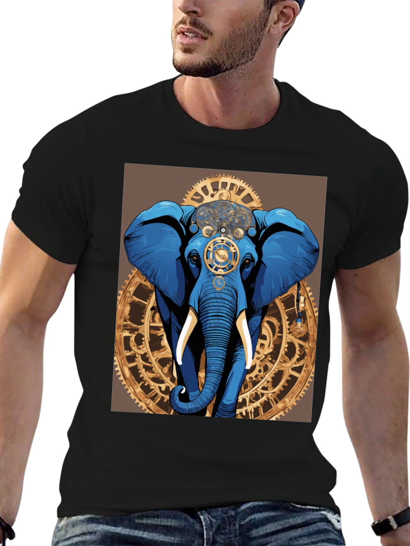 Black Steampunk Elephant Graphic Tee - Unique Design view 6