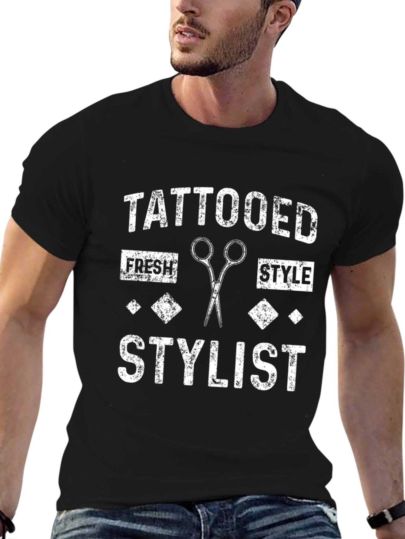 Black Tattooed Stylist Graphic T-Shirt - Barber Tee view 6