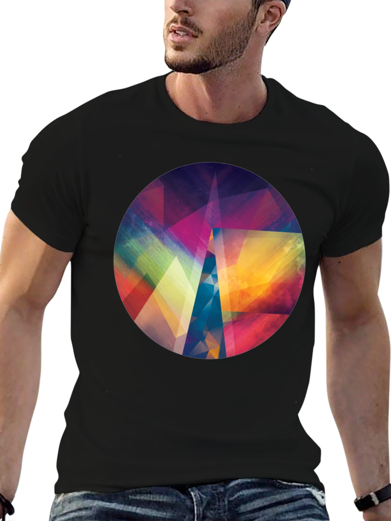Black Geometric Abstract Art Men's Black T-Shirt view 6