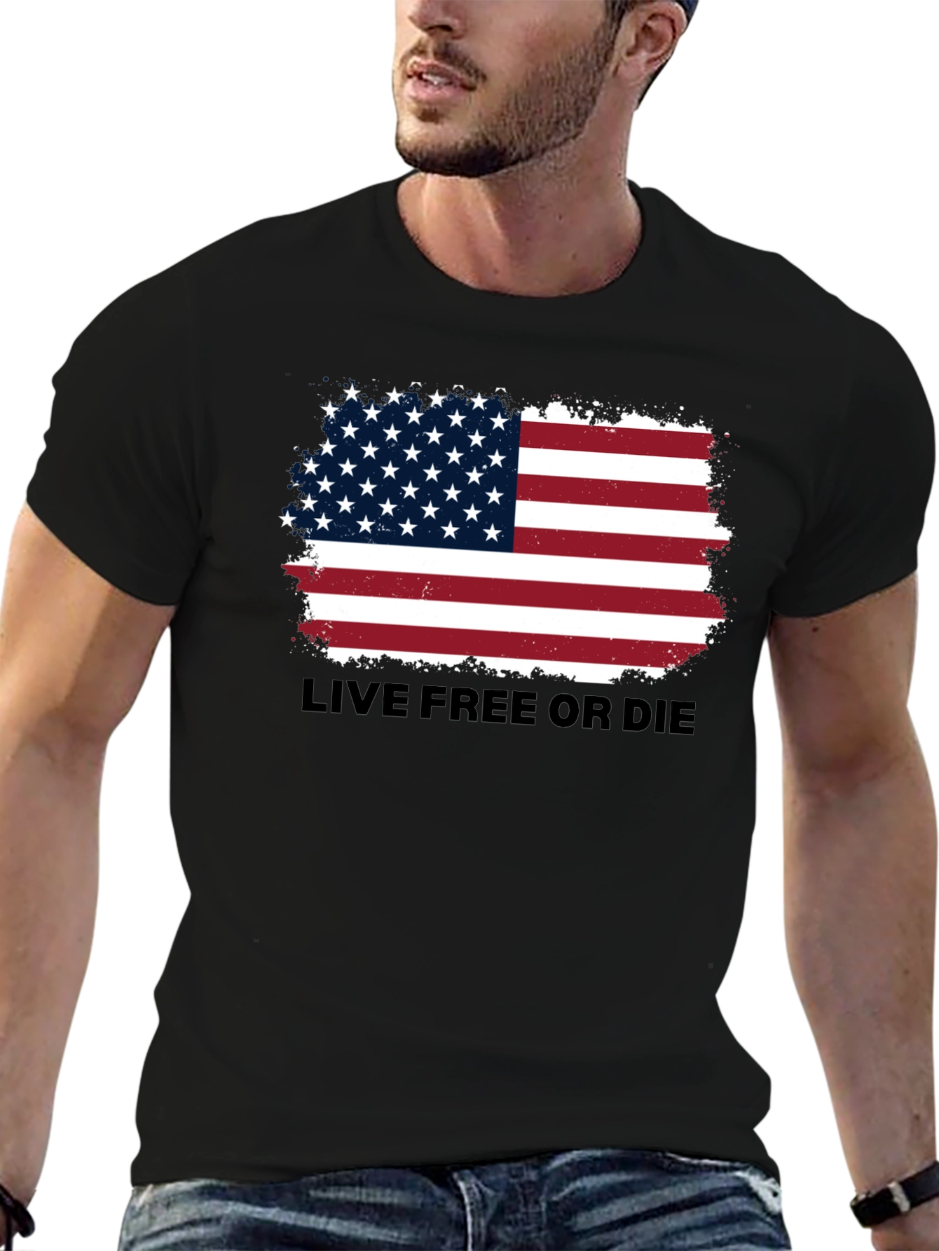 Black American Flag 'Live Free or Die' Graphic Tee view 6