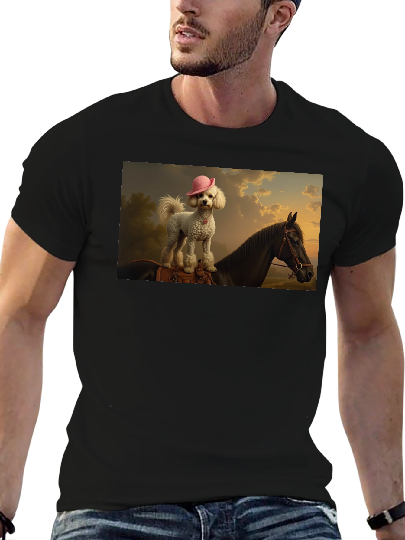 Black Dog & Horse Graphic Tee - Quirky Unisex T-Shirt view 6
