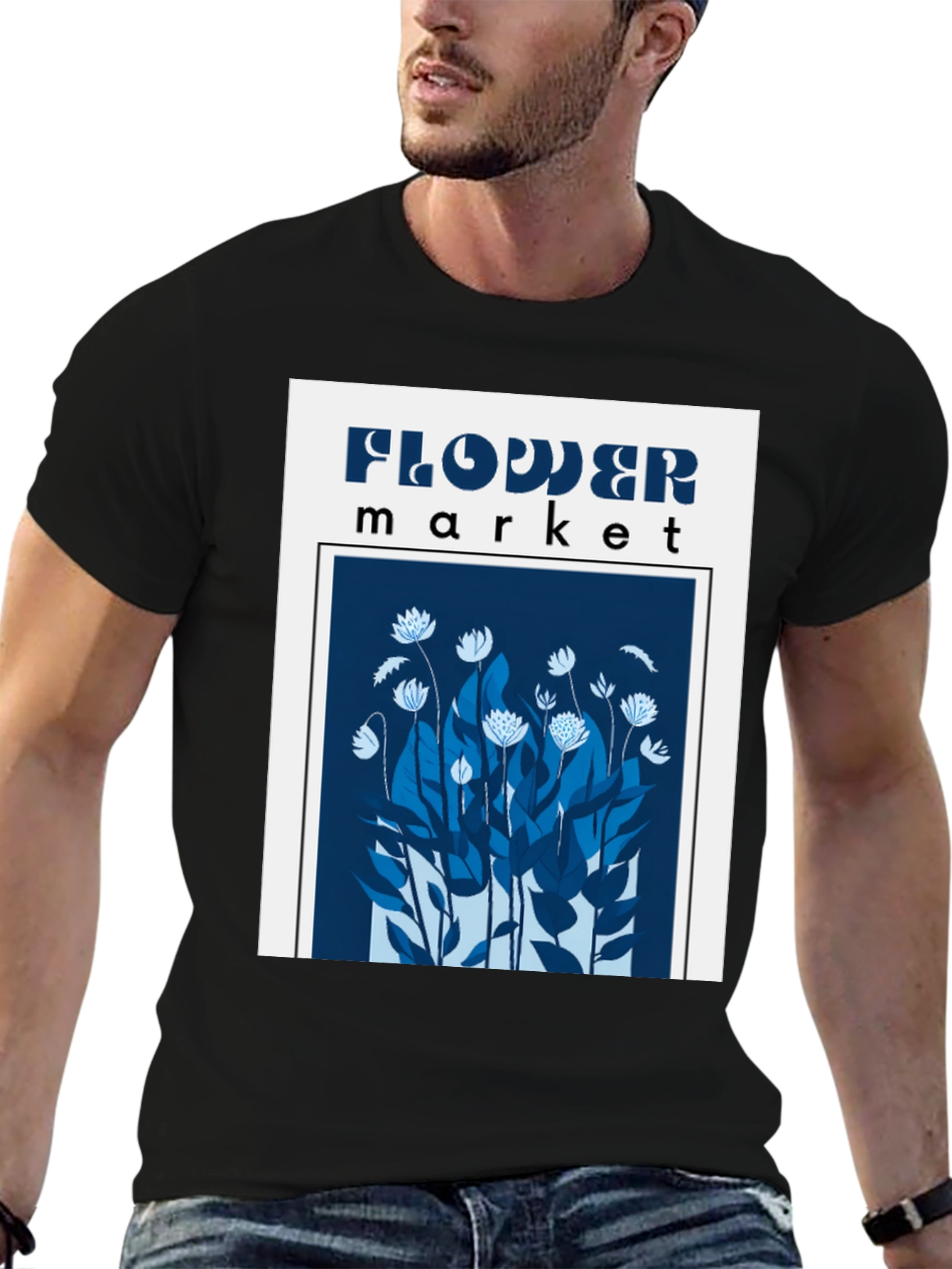 Black Flower Market Graphic Tee - Black Cotton Blend view 6