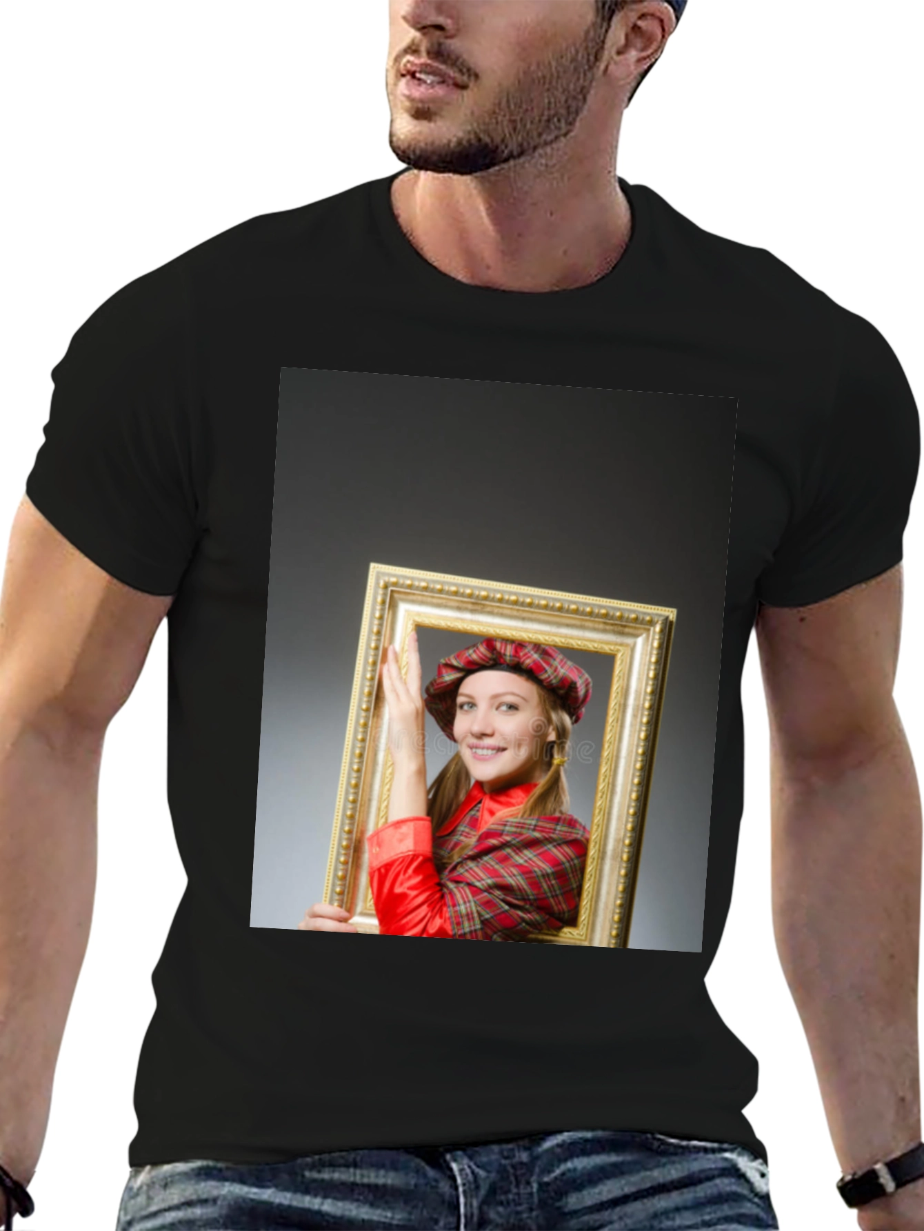 Black Funny Framed Woman Graphic Tee - Novelty T-Shirt view 6