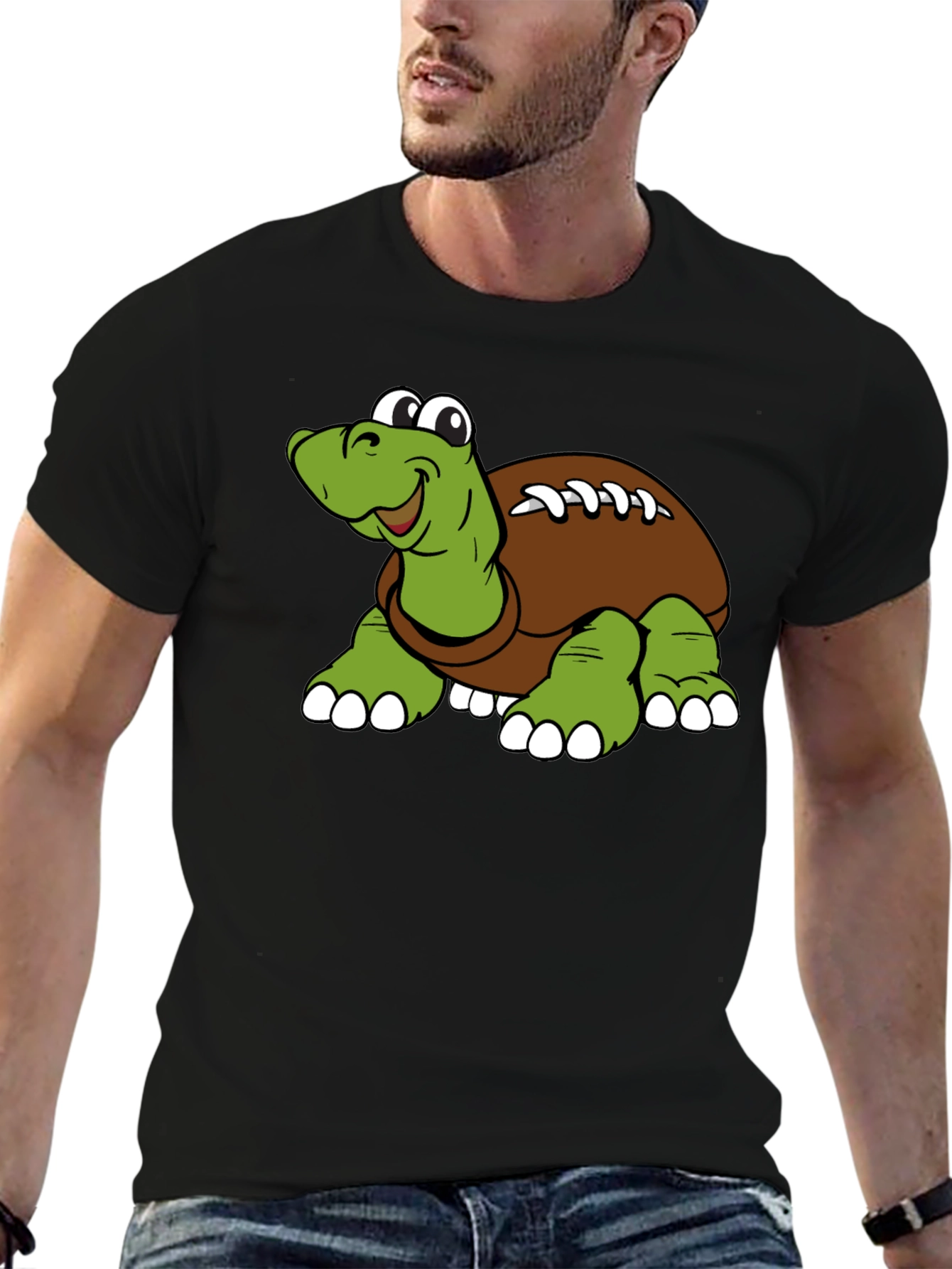 Black Cartoon Football Turtle Graphic T-Shirt view 6