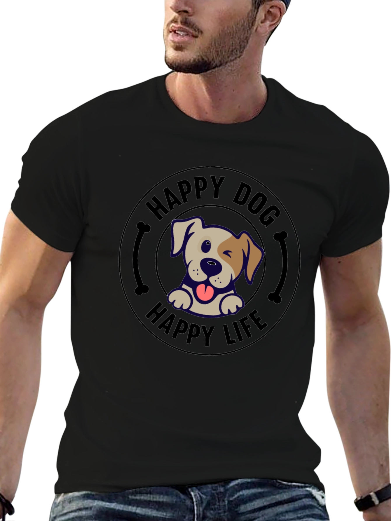 Black Happy Dog Happy Life T-Shirt view 6