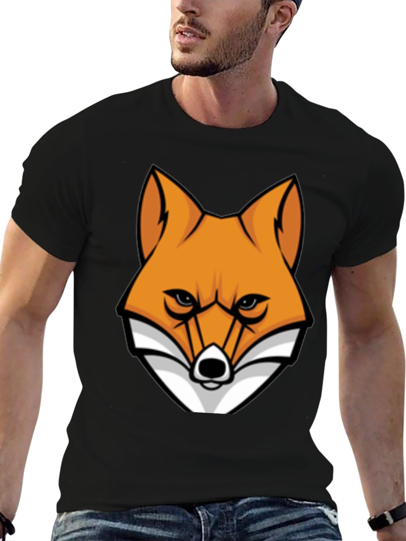 Black Cool Fox Graphic Tee - Black Cotton T-Shirt view 6