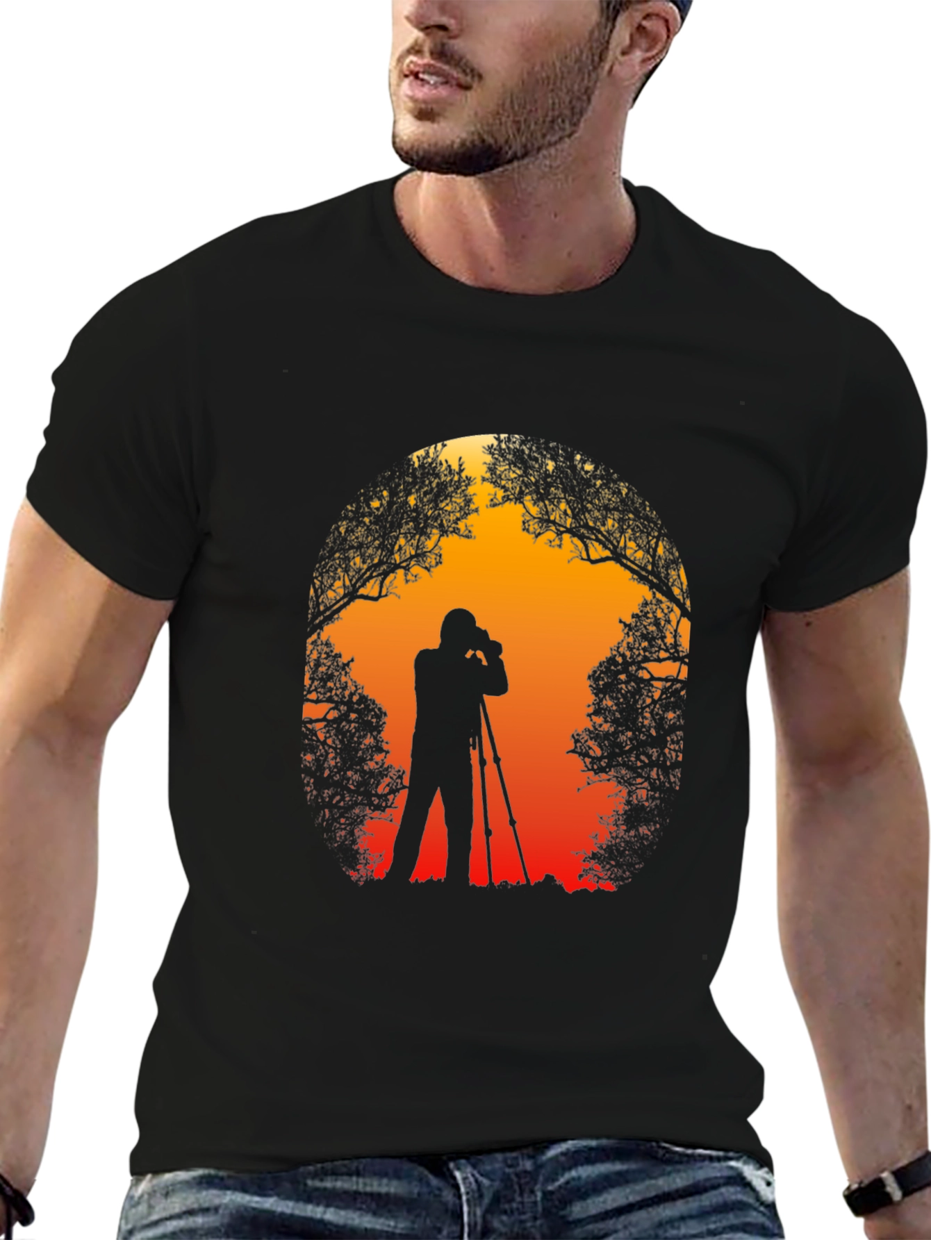 Black Photographer Silhouette Graphic T-Shirt view 6