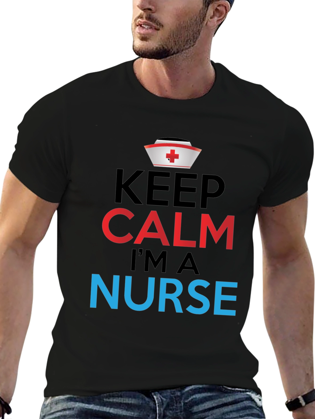 Black Keep Calm I'm a Nurse Graphic Tee view 6