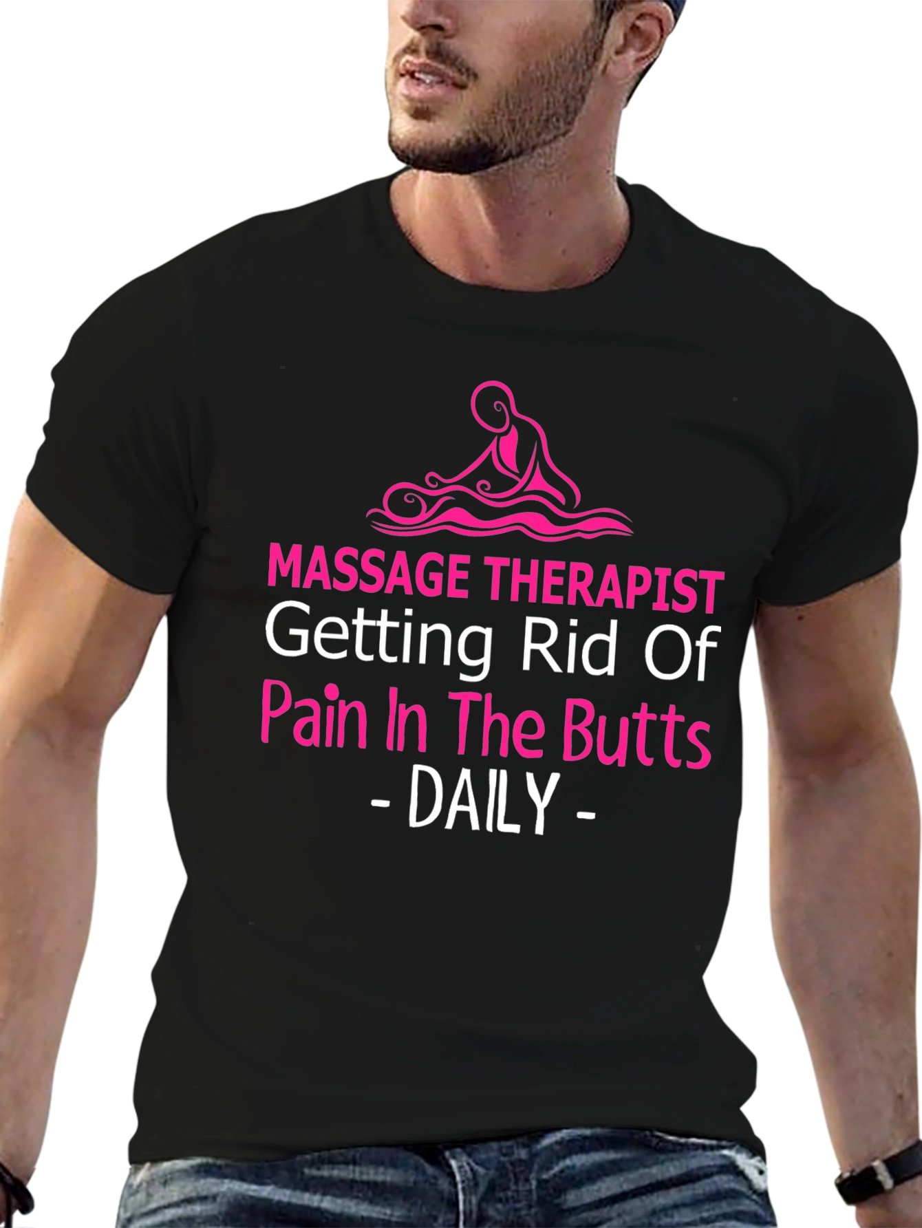 Black Massage Therapist Novelty T-Shirt - Pain Relief Humor view 6