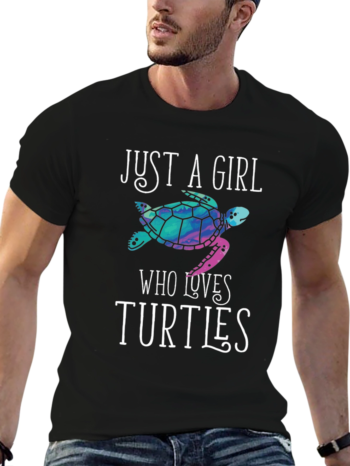 Black Just a Girl Who Loves Turtles T-Shirt view 6