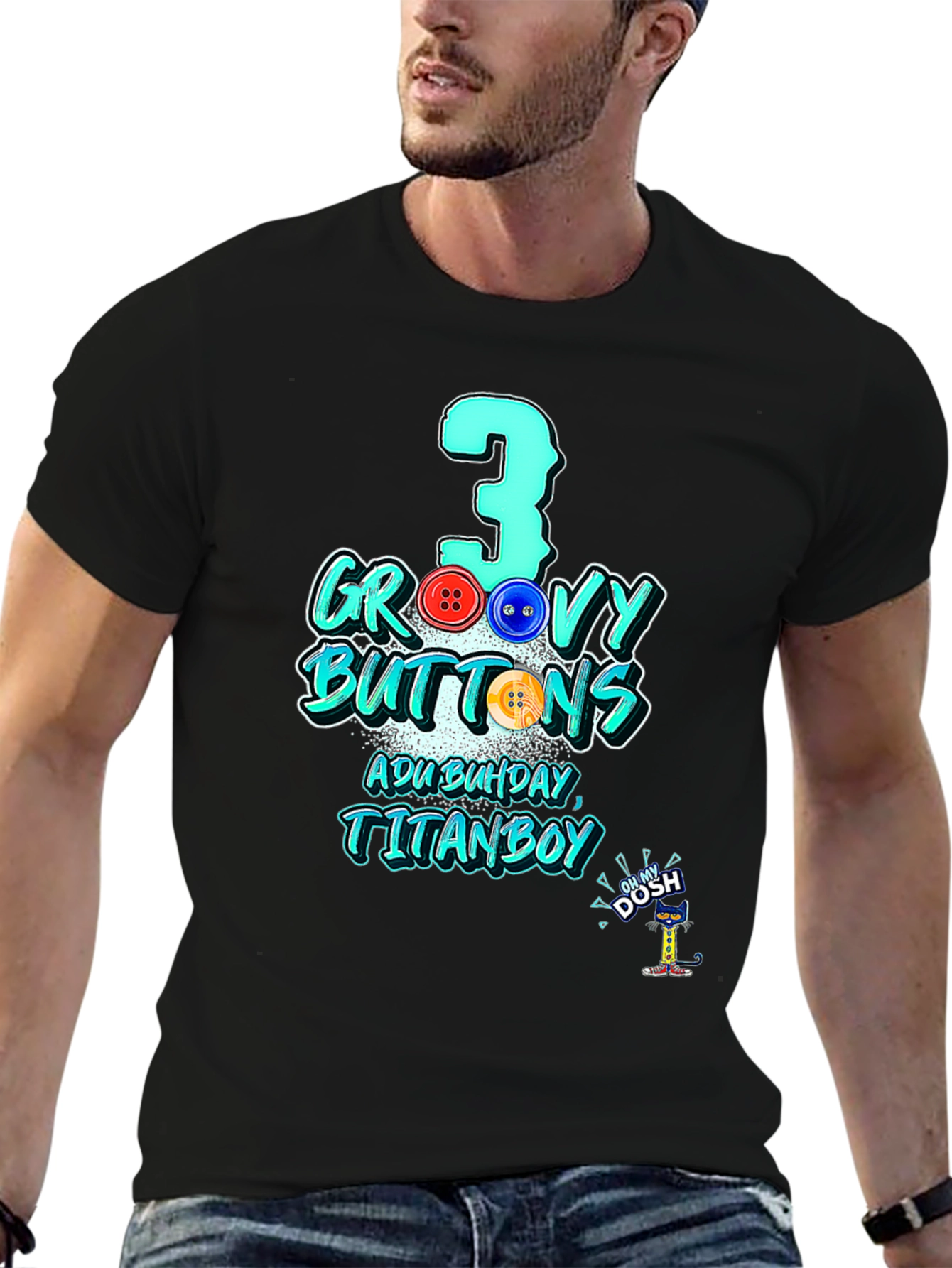 Black Groovy 3 Buttons T-Shirt Birthday Gift view 6