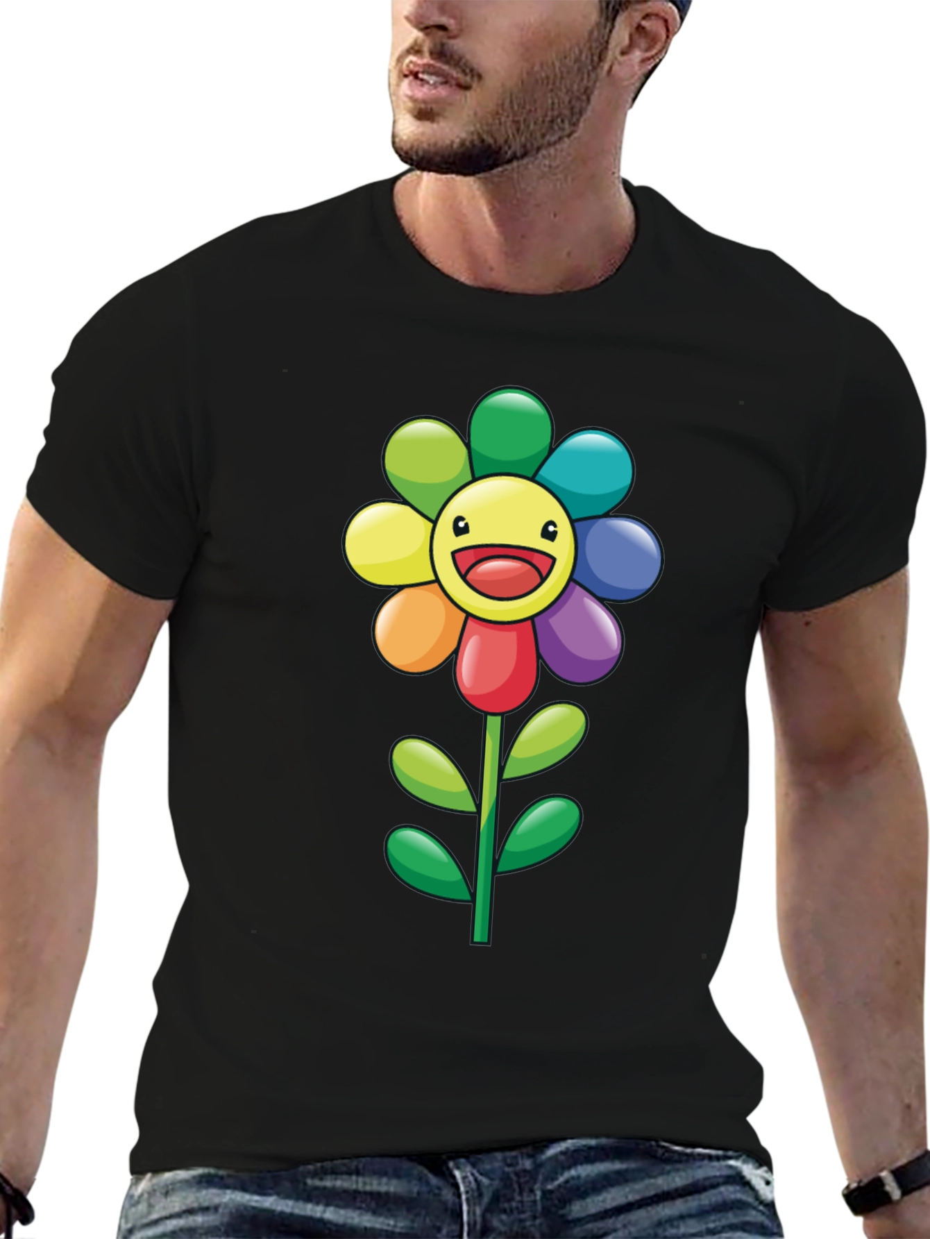 Black Rainbow Flower Graphic Tee - Black T-Shirt view 6