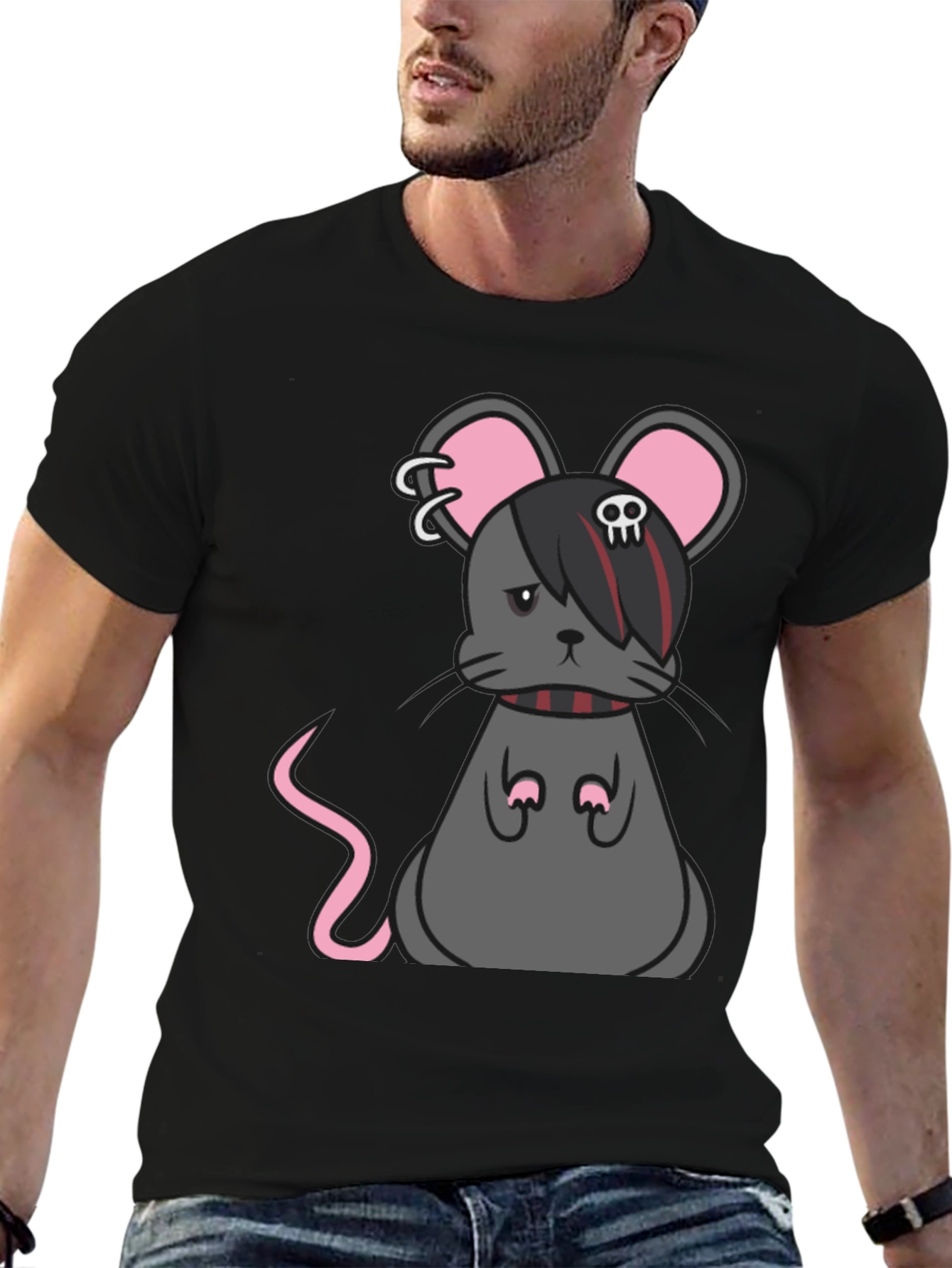 Black Emo Mouse Graphic Tee - Black Cotton Blend view 6