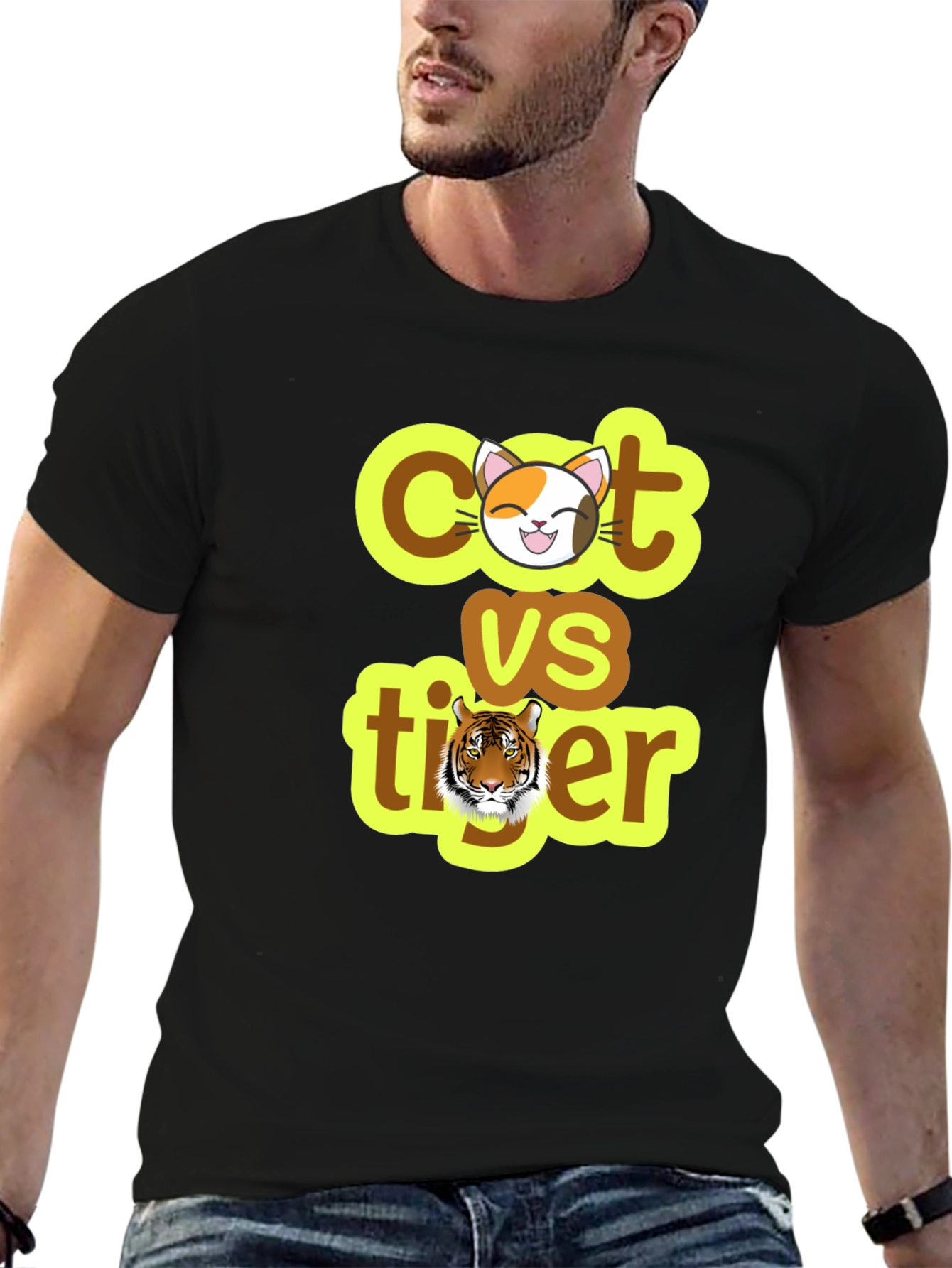 Black Cat vs Tiger Graphic T-Shirt view 6