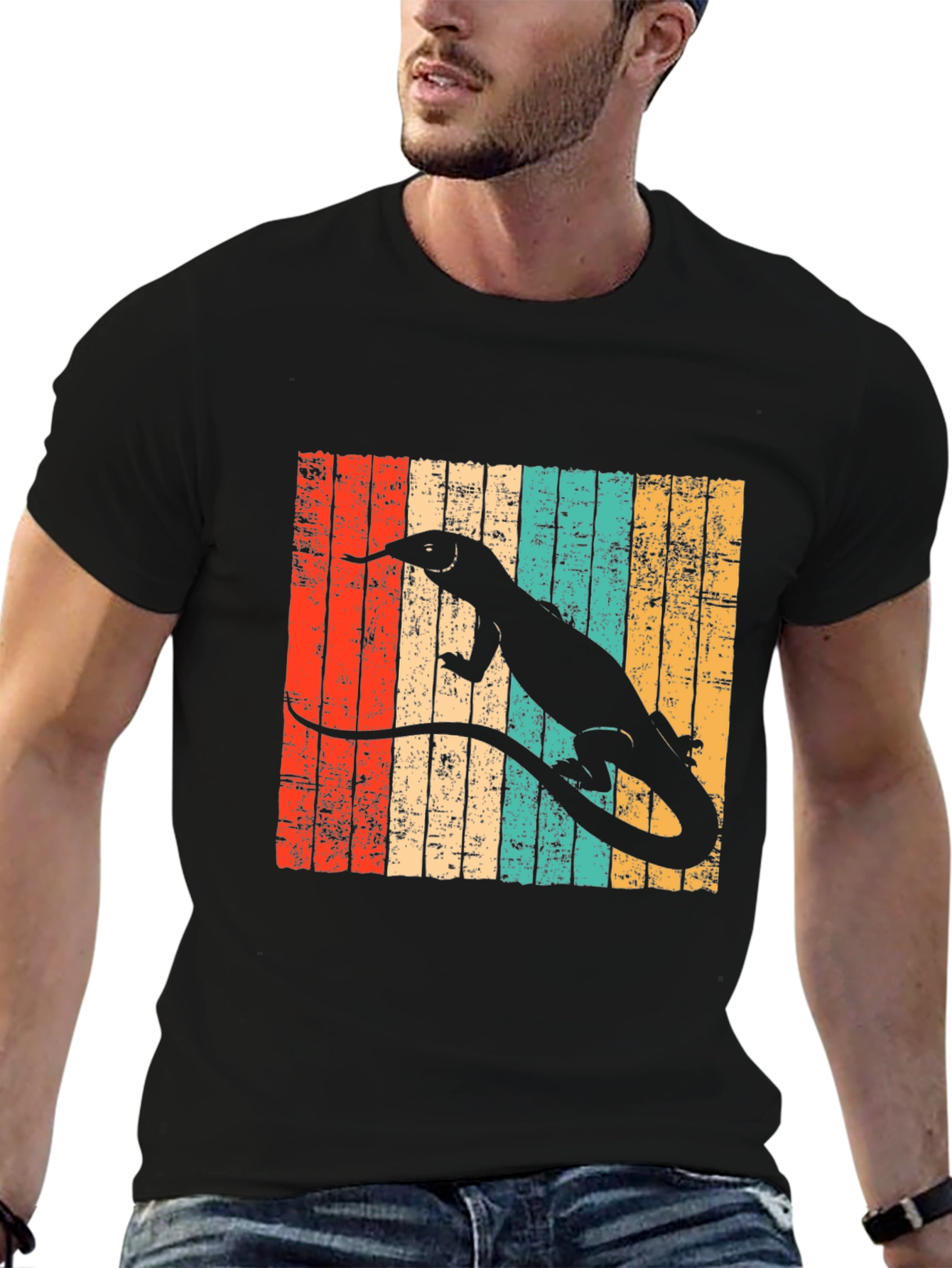 Black Retro Reptile T-Shirt: Lizard Design Tee view 6