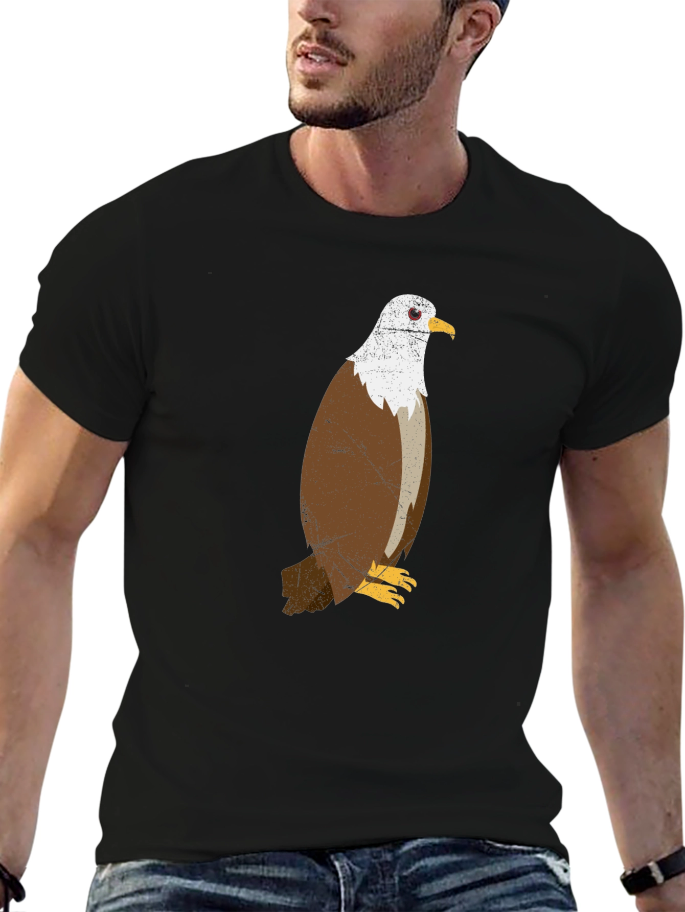 Black Eagle Graphic Print Men's Black T-Shirt view 6