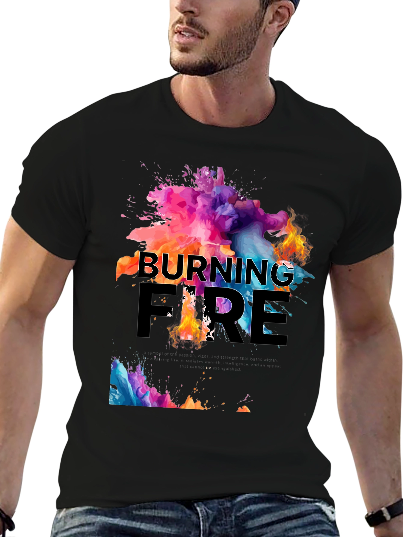 Black Burning Fire Graphic Print T-Shirt view 6