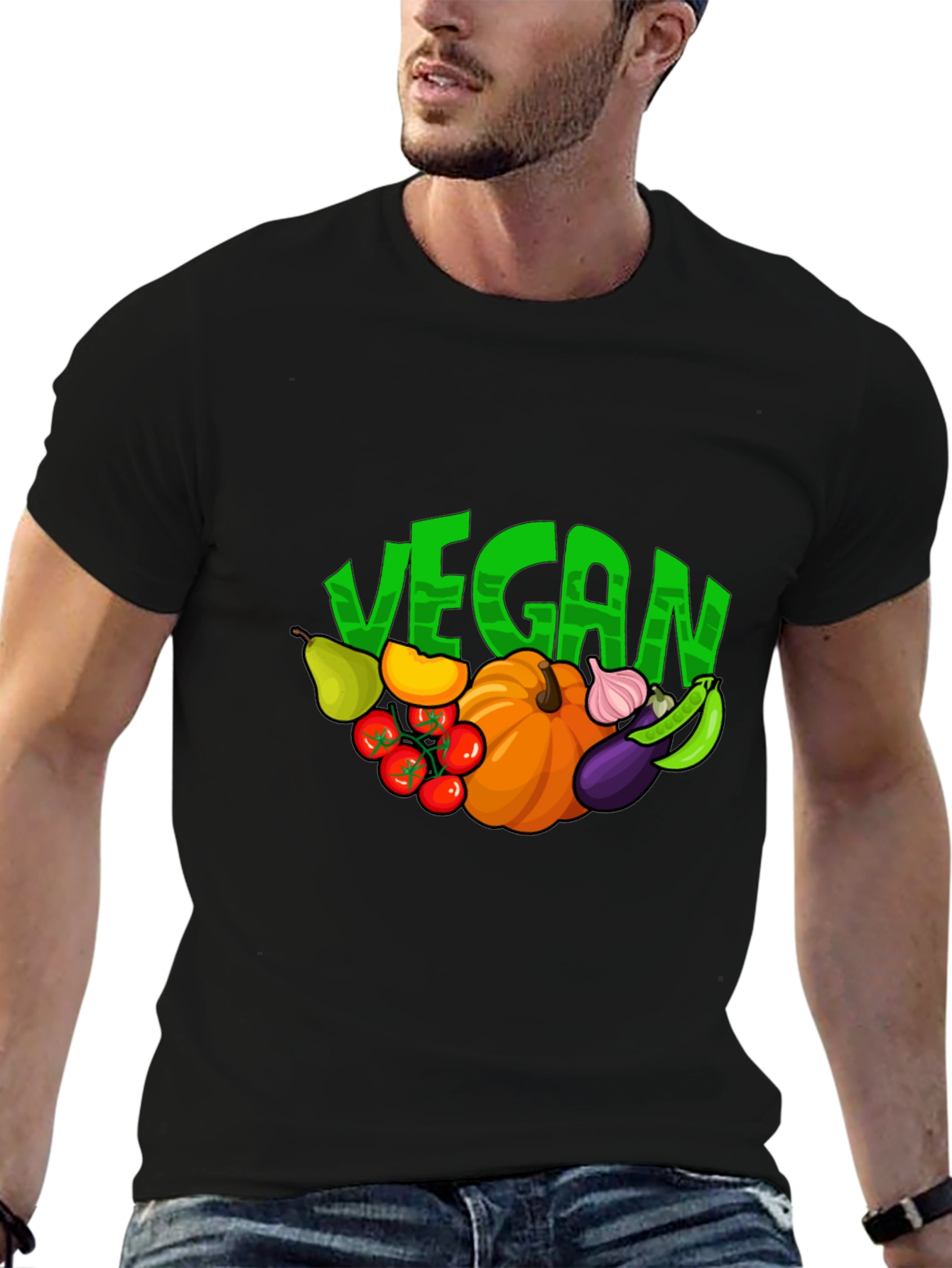 Black Vegan Vegetable Graphic Print T-Shirt view 6