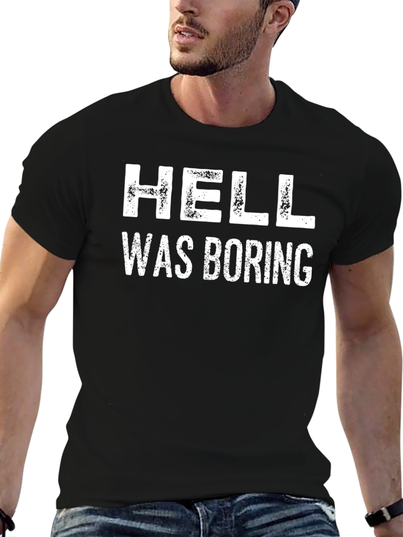 Black Hell Was Boring Graphic Tee - Black Cotton view 6