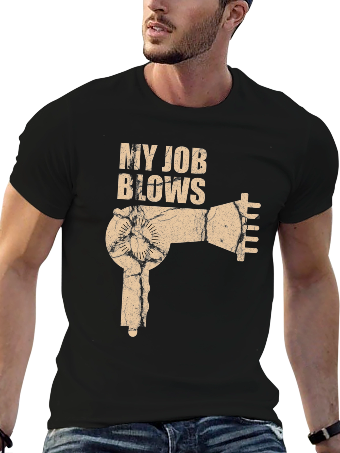Black My Job Blows T-Shirt - Hair Dryer Graphic Tee view 6