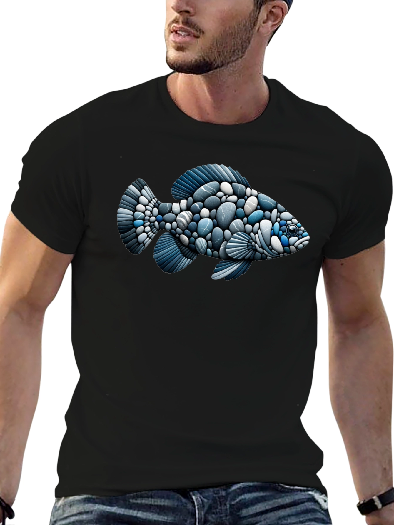 Black Stone Fish Graphic Tee - Black Cotton Blend Shirt view 6