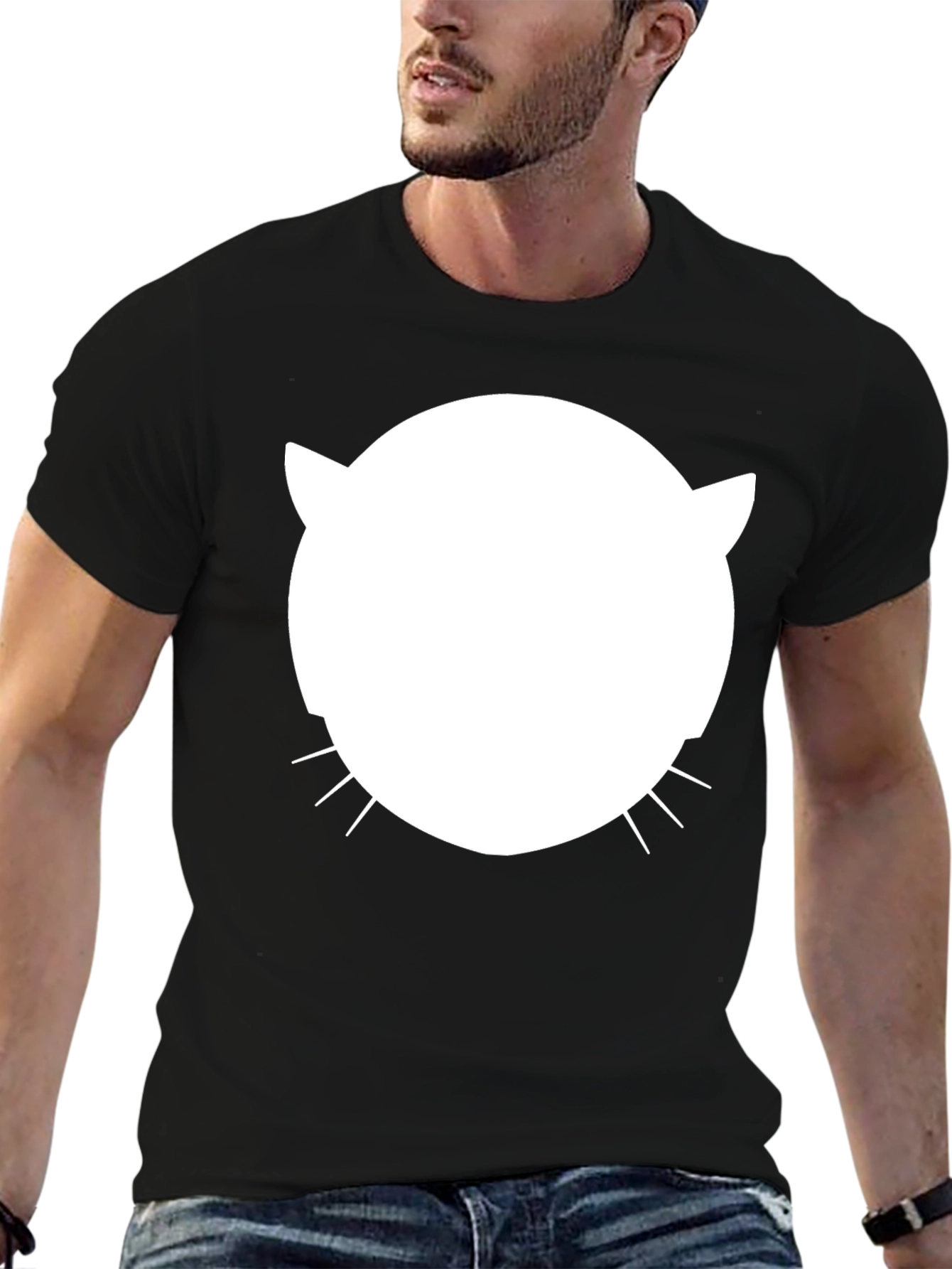 Black Cool Cat Face Graphic Tee - Black Cotton Blend view 6