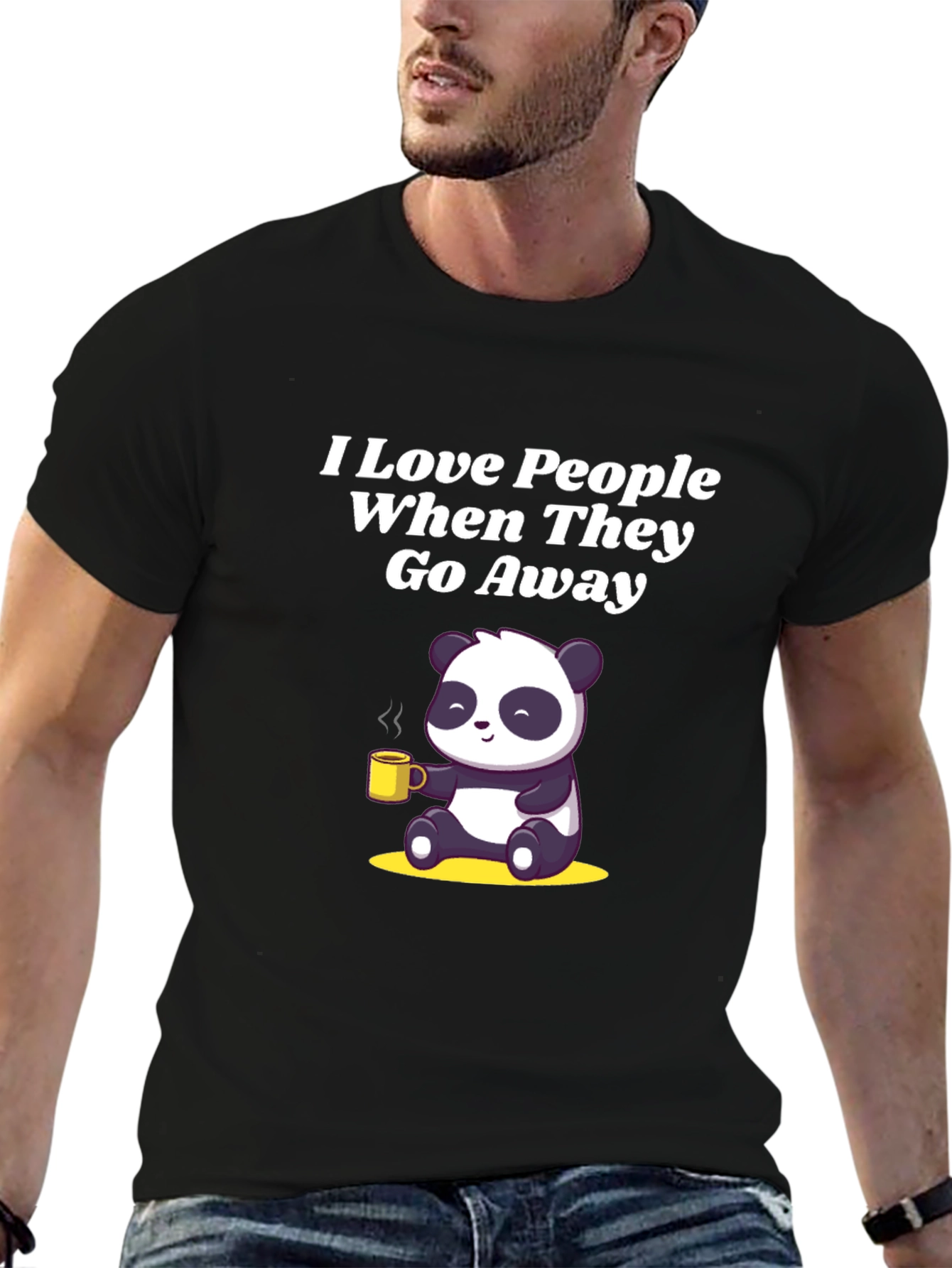 Black Funny Panda T-Shirt: I Love People When They Go Away view 6