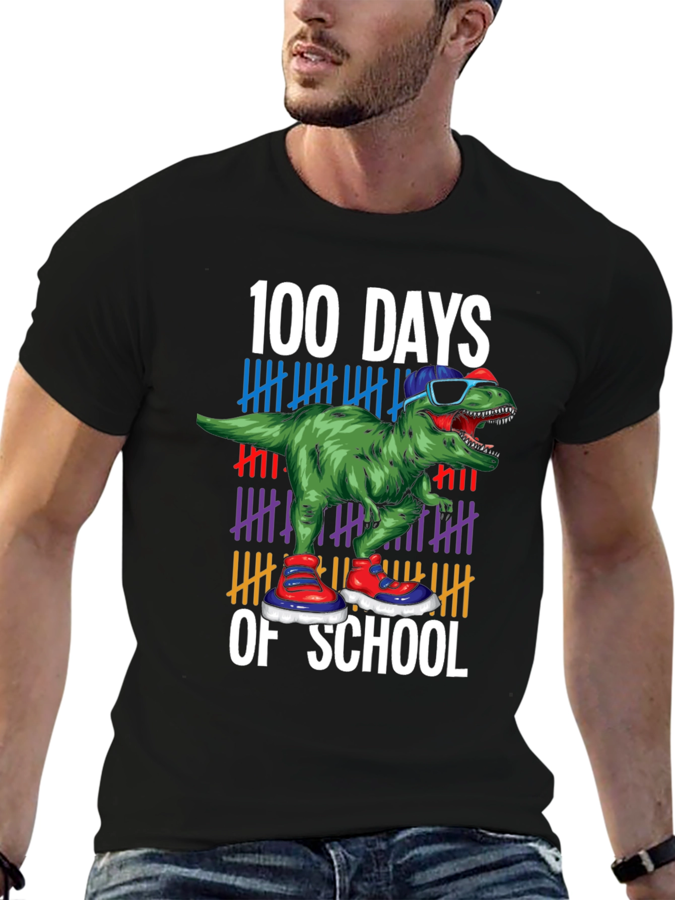 Black 100 Days of School Dinosaur T-Shirt view 6