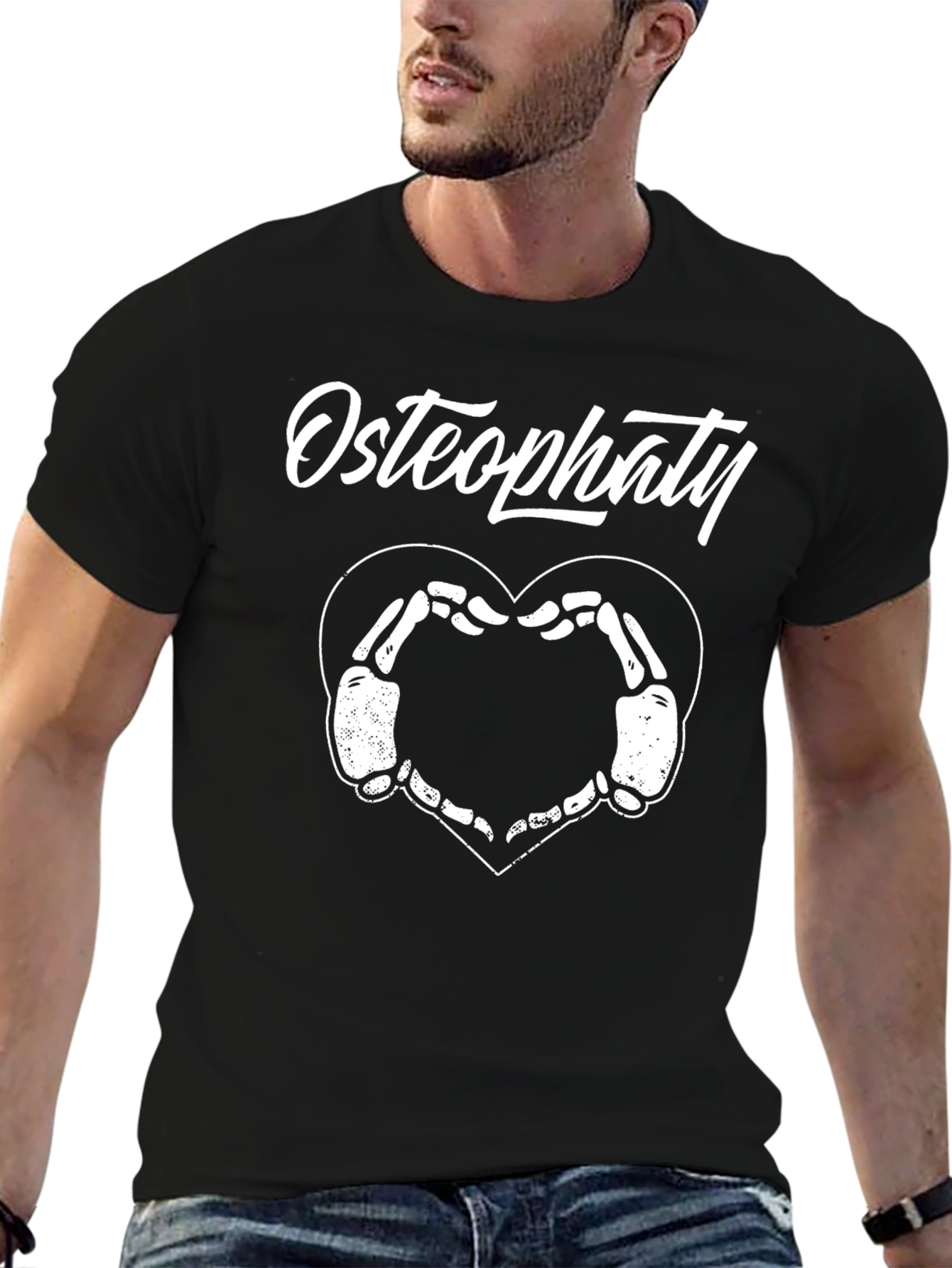 Black Osteopathy Heart Skeleton T-Shirt - Black view 6