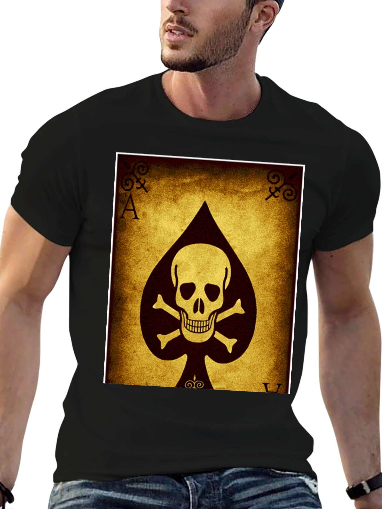 Black Ace of Spades Skull T-Shirt - Black Cotton Tee view 6